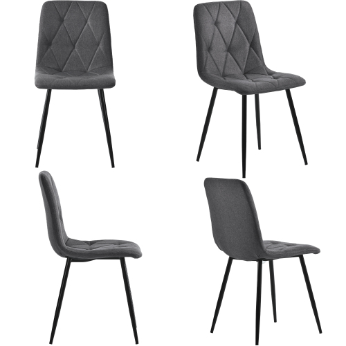 Juego de 4 sillas de comedor modernas tapizadas en lino sarga con respaldo, estructura metálica, montaje fácil, 45x40x86 cm, Gris