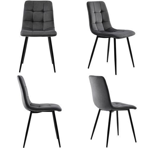 Juego de 4 sillas de comedor acolchadas con respaldo, estructura metálica, 44x46x86 cm, Gris