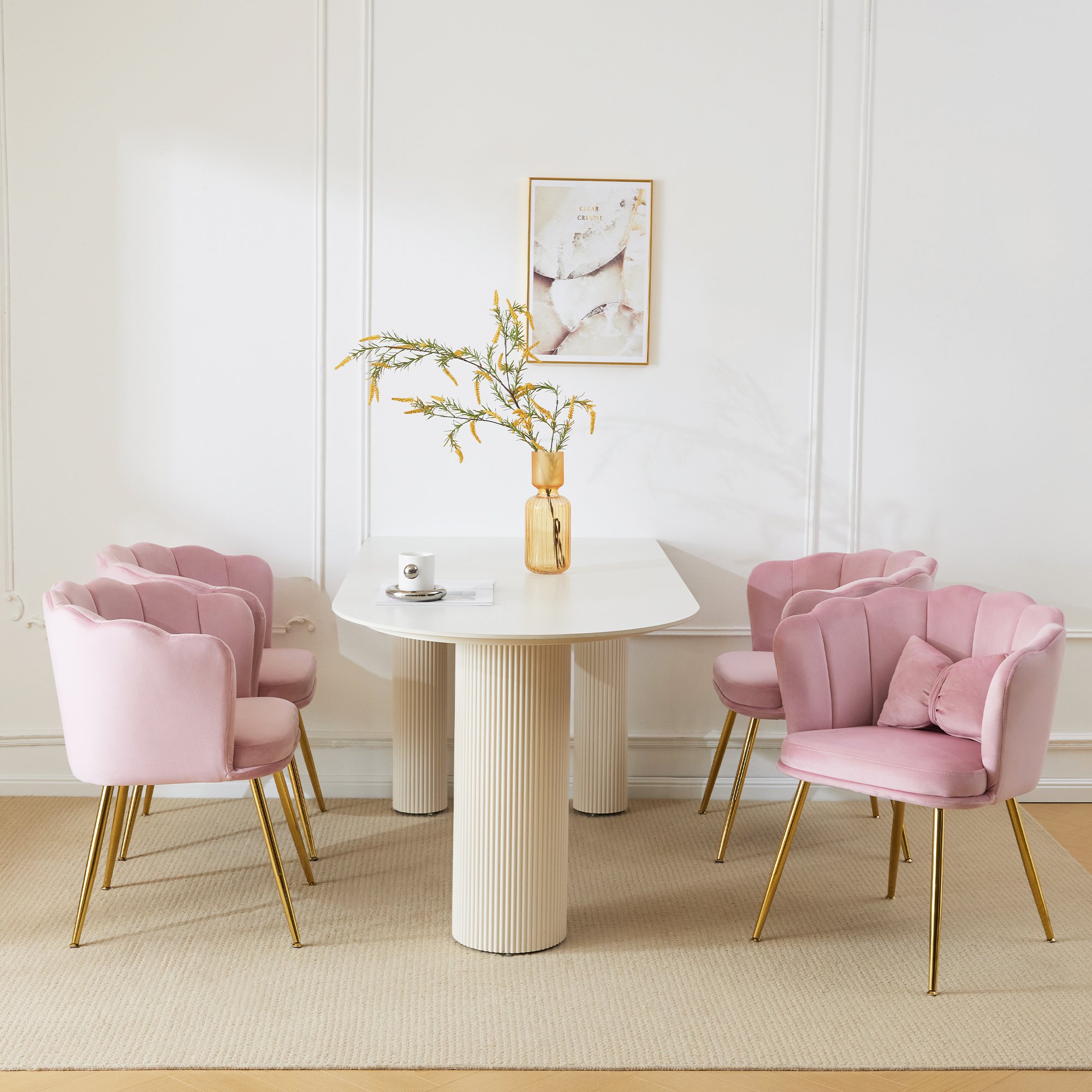 HOMCOM Shell Luxe Poltrona In Velluto Rosa Con Gambe Oro | Sedia Da Toeletta O Soggiorno | 57x58x88 Cm
