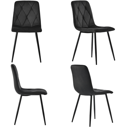 Juego de 4 sillas de comedor acolchadas en terciopelo de sarga con respaldo, estructura metálica y diseño elegante, 45x40x86 cm, Negro