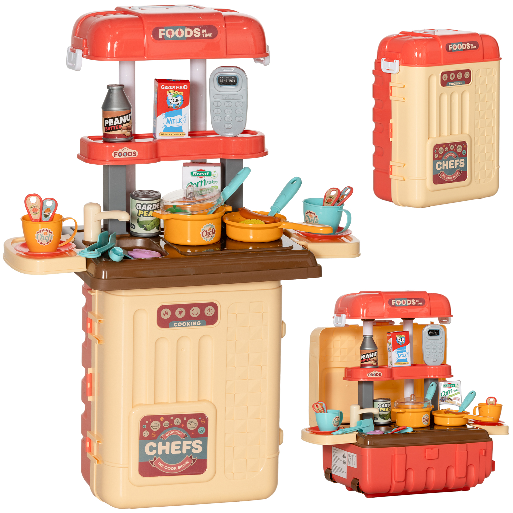 AIYAPLAY Gioco per Bambini 3 in 1 da 36 Pezzi con Tavolo per Posate, Tavolo da Pranzo e Trolley, in PP e ABS, 48x26x64 cm
