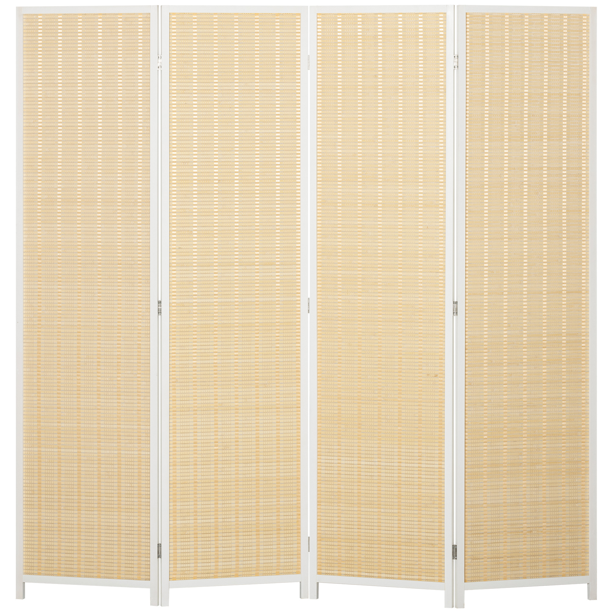 HOMCOM Biombo de 4 Paneles Plegable 180x180 cm Separador de Ambientes Tejido a Mano de Bambú Decoración para Salón Blanco