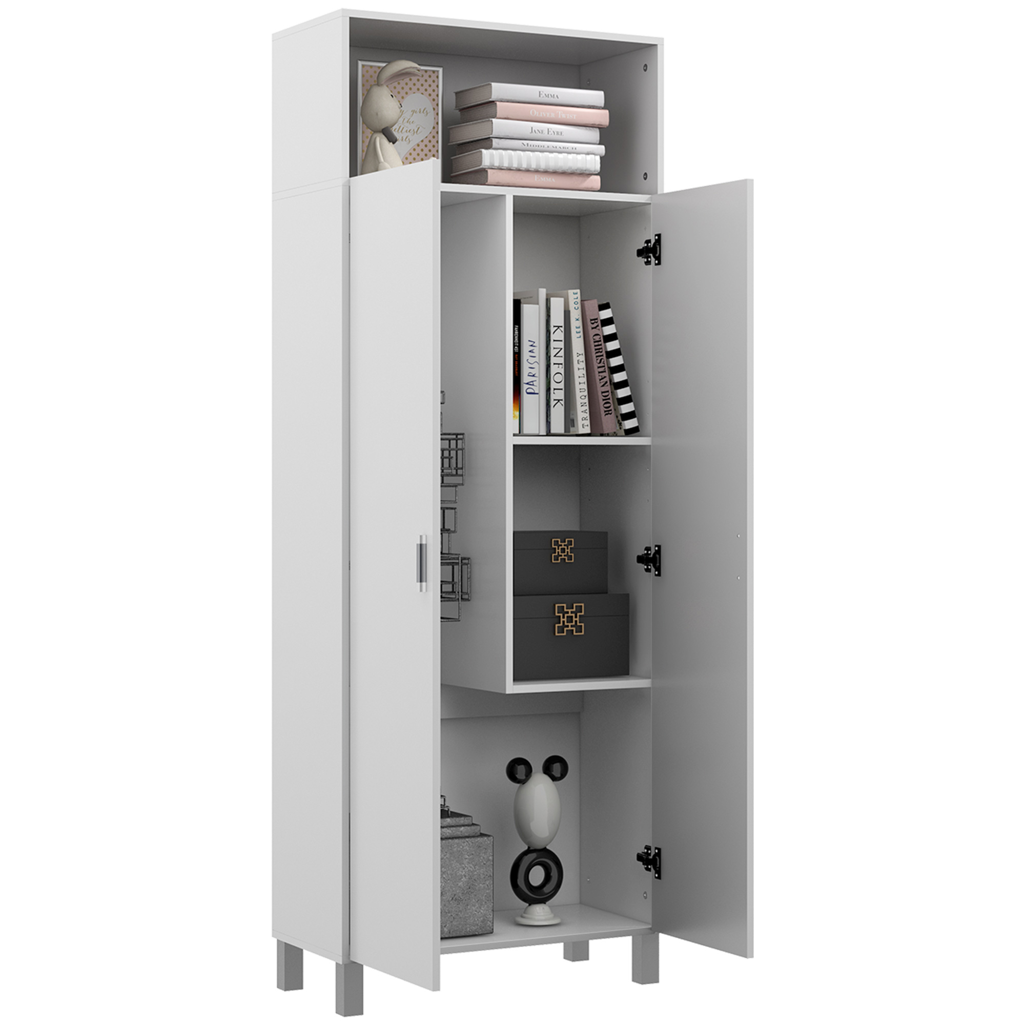 HOMCOM Mobile Multiuso con Ripiano Aperto, 2 Ante e Ripiani Regolabili, 70x35x188cm, Bianco Aosom