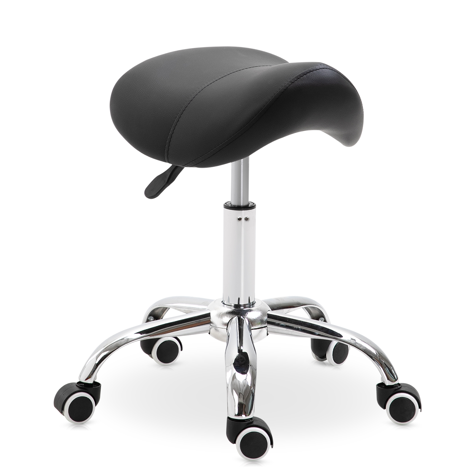 HOMCOM Cadeira de Trabalho Giratória com Rodas Banco Dentista Cabeleireiro Confortável Ajustável até 136 kg 52x53x(49-61) cm Preta Aosom