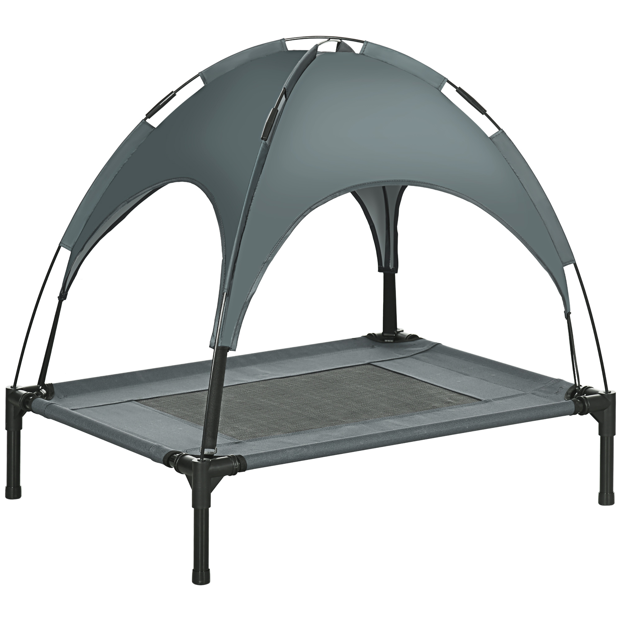 PawHut Cama portátil elevada para animais de estimação com toldo removível tecido respirável para interior e exterior 76x61x76 cm Cinza
