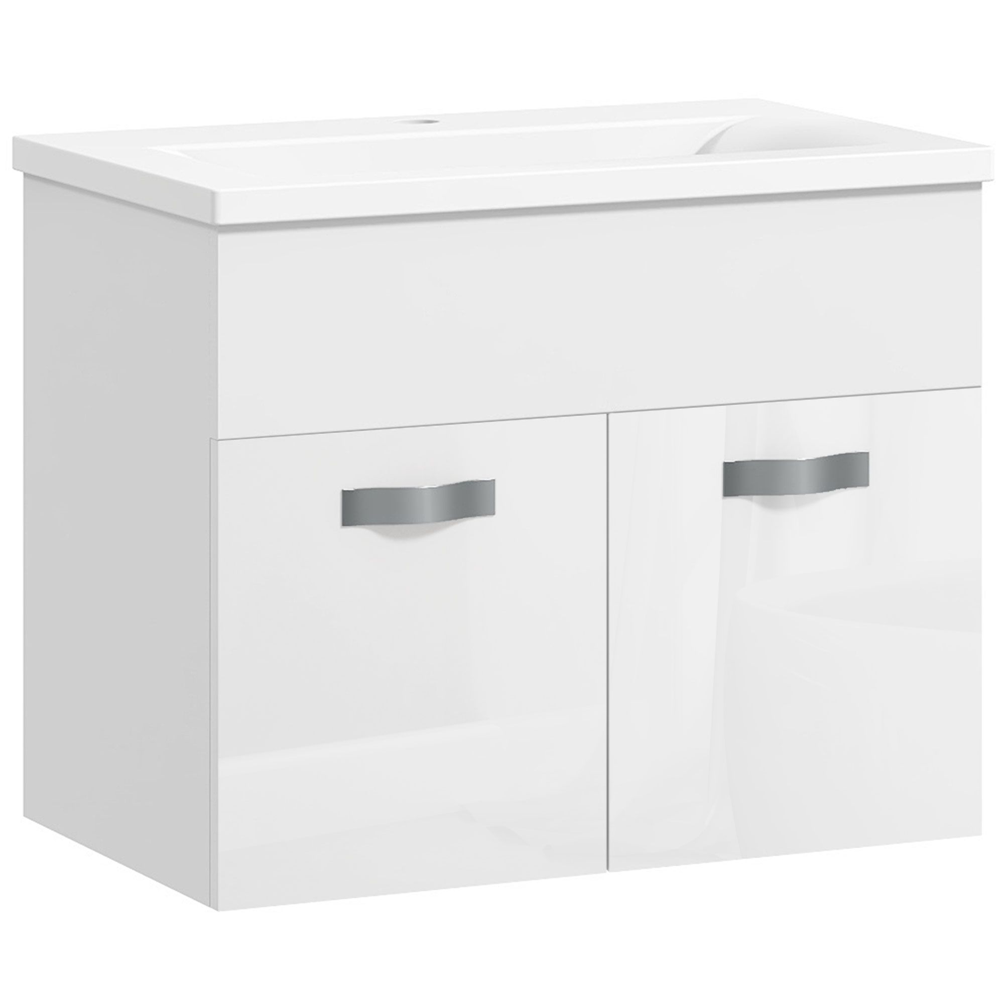 Kleankin Mobile Bagno Sospeso con Lavabo e Armadietto a 2 Ante Cerniere Ammortizzate Design Moderno 61x40x50cm Bianco  Aosom