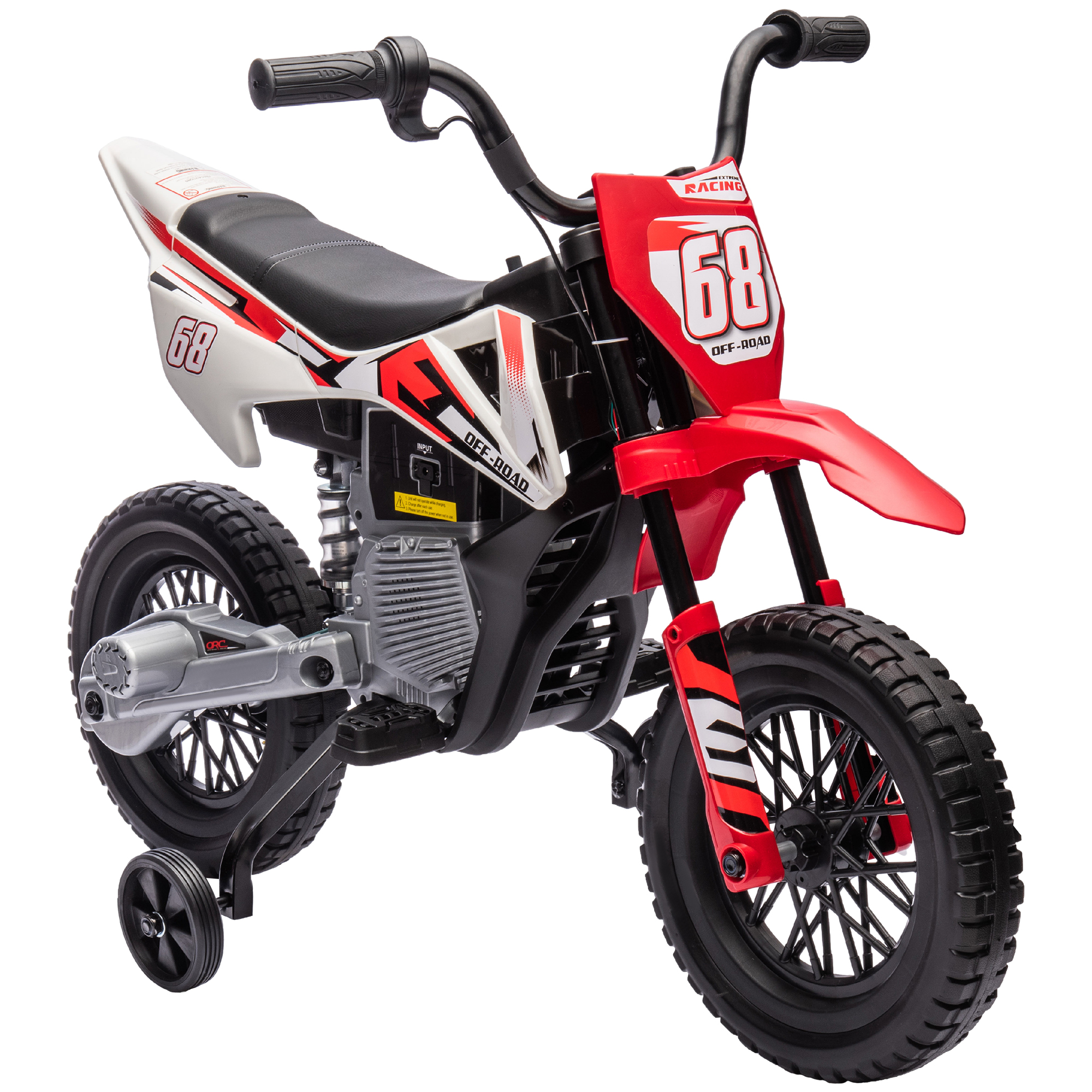 AIYAPLAY Moto Elettrica per Bambini con Rotelle e Indicatore di Carica, in PP e Metallo, 107x56x70 cm, Rosso