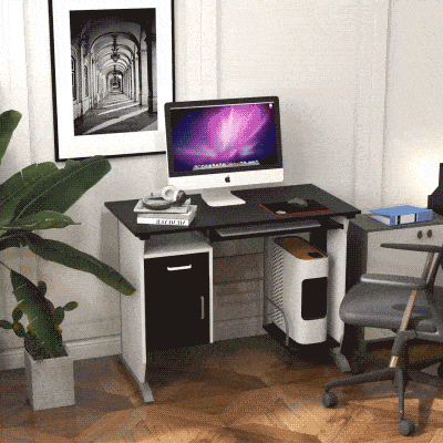 HOMCOM Mesa para Computador com Gaveta Armário e Suporte para CPU Secretária para Escritório 100x52x75cm  Preto e Branco