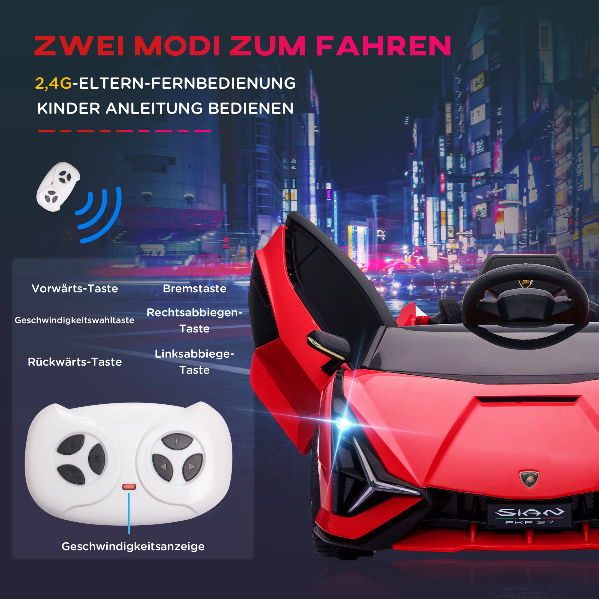 spielzeug elektroauto mit fernbedienung HOMCOM Kinderfahrzeug 12V 2 Fahrmodi Lamborghini SIAN SUV-Auto