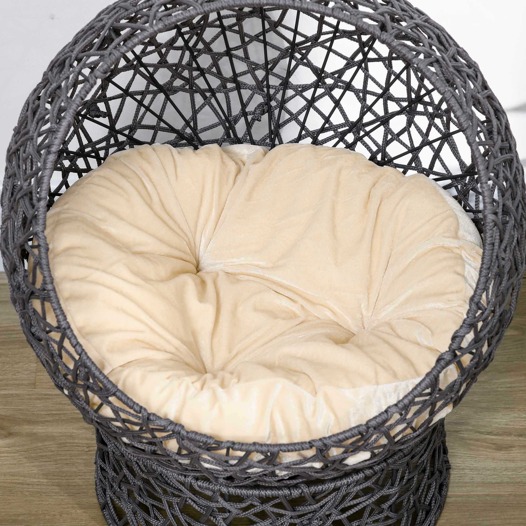 Kassikorv, kassi koobas koos padjaga, 2-osaline, 50 cm x 50 cm x 60 cm, kreemvalge + antratsiithall