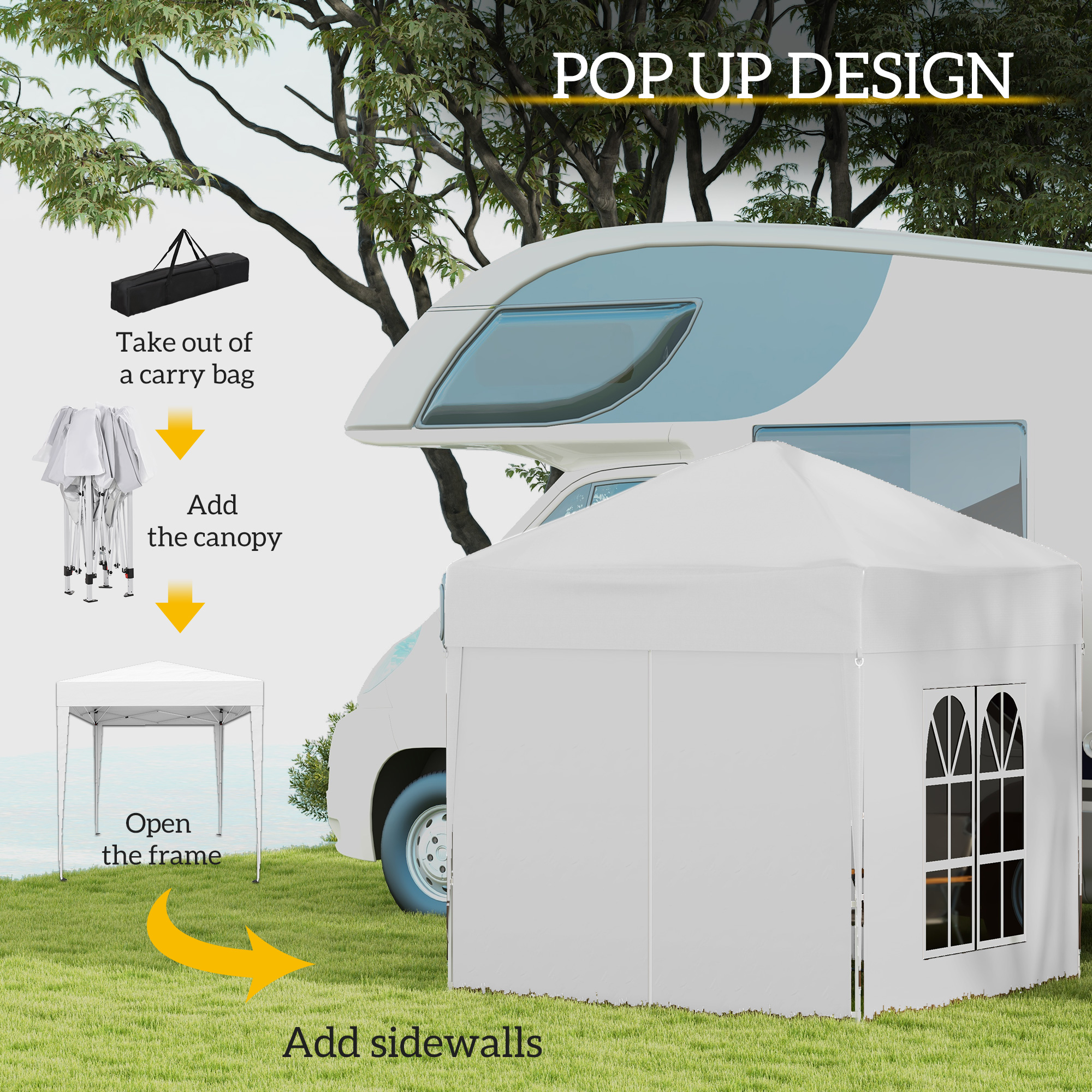 Outsunny 2 x 2 m Garden Pop Up Gazebo, Wedding Party Tent Marquee, Water Resistant Awning Canopy with Sidewalls, Windows, Carry Bag, White 5