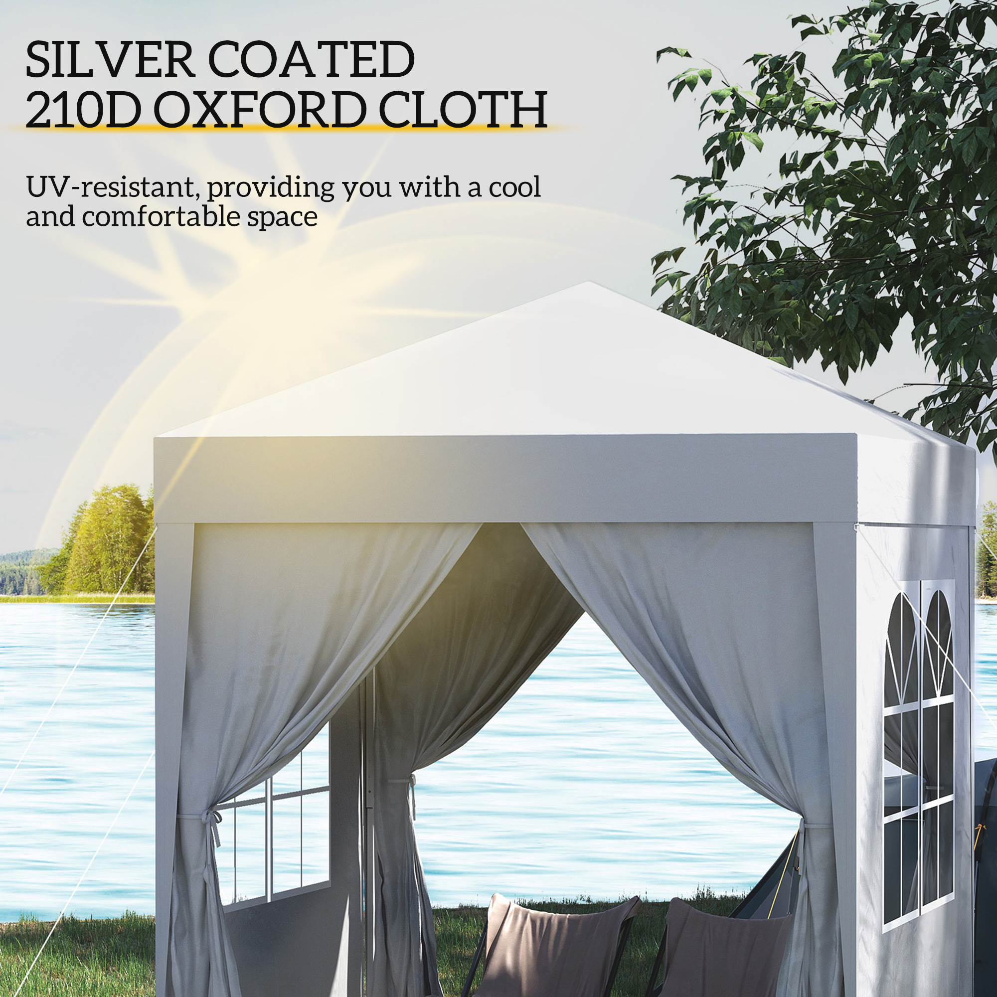 Outsunny 2 x 2 m Garden Pop Up Gazebo, Wedding Party Tent Marquee, Water Resistant Awning Canopy with Sidewalls, Windows, Carry Bag, White 6
