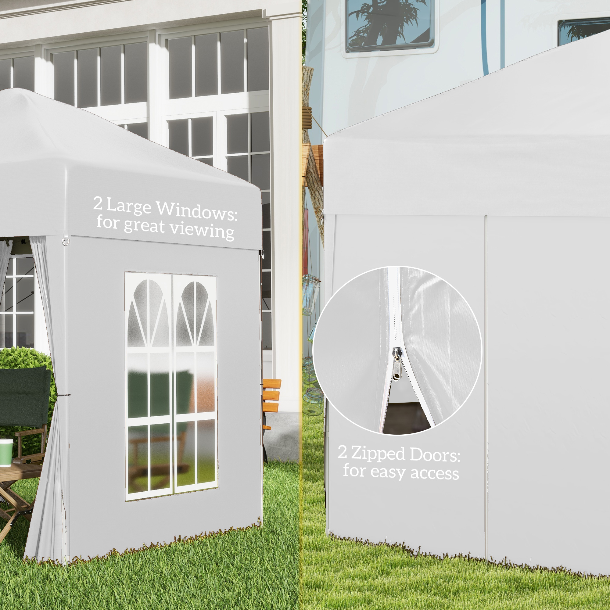 Outsunny 2 x 2 m Garden Pop Up Gazebo, Wedding Party Tent Marquee, Water Resistant Awning Canopy with Sidewalls, Windows, Carry Bag, White 8