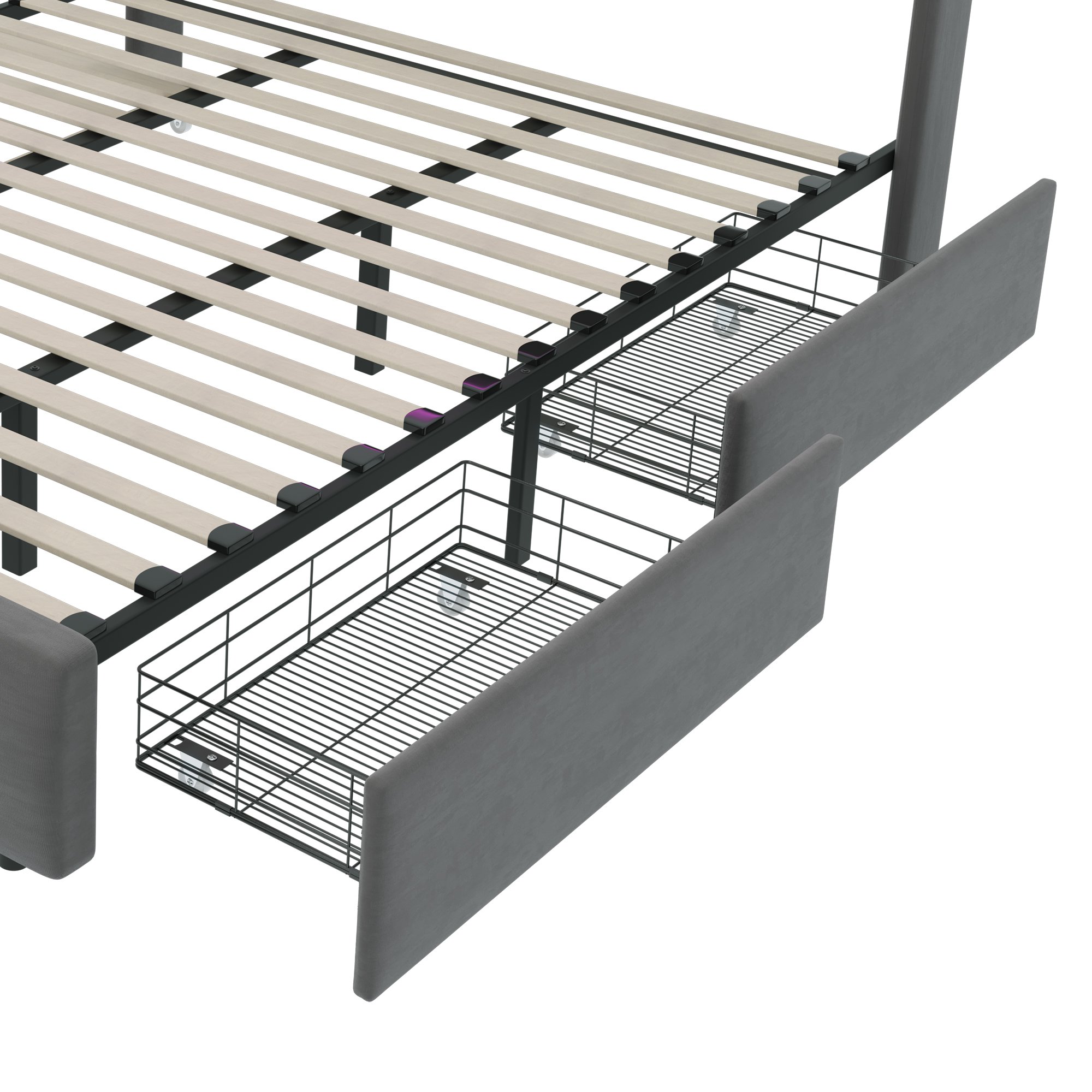 Structure de lit, Convient pour un Matelas de 160 x 200 cm, Tête de Lit Rembourrée Ajustable, en Métal, Bois Massif, Gris Ardoise - Maison