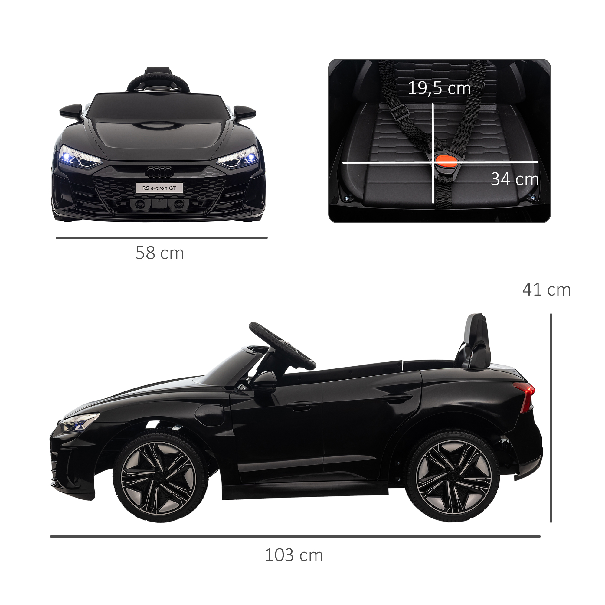 Laste elektriauto, Audi litsentsiga, turvavööga, puldiga, tuledega, must, 103 x 58 x 41 cm