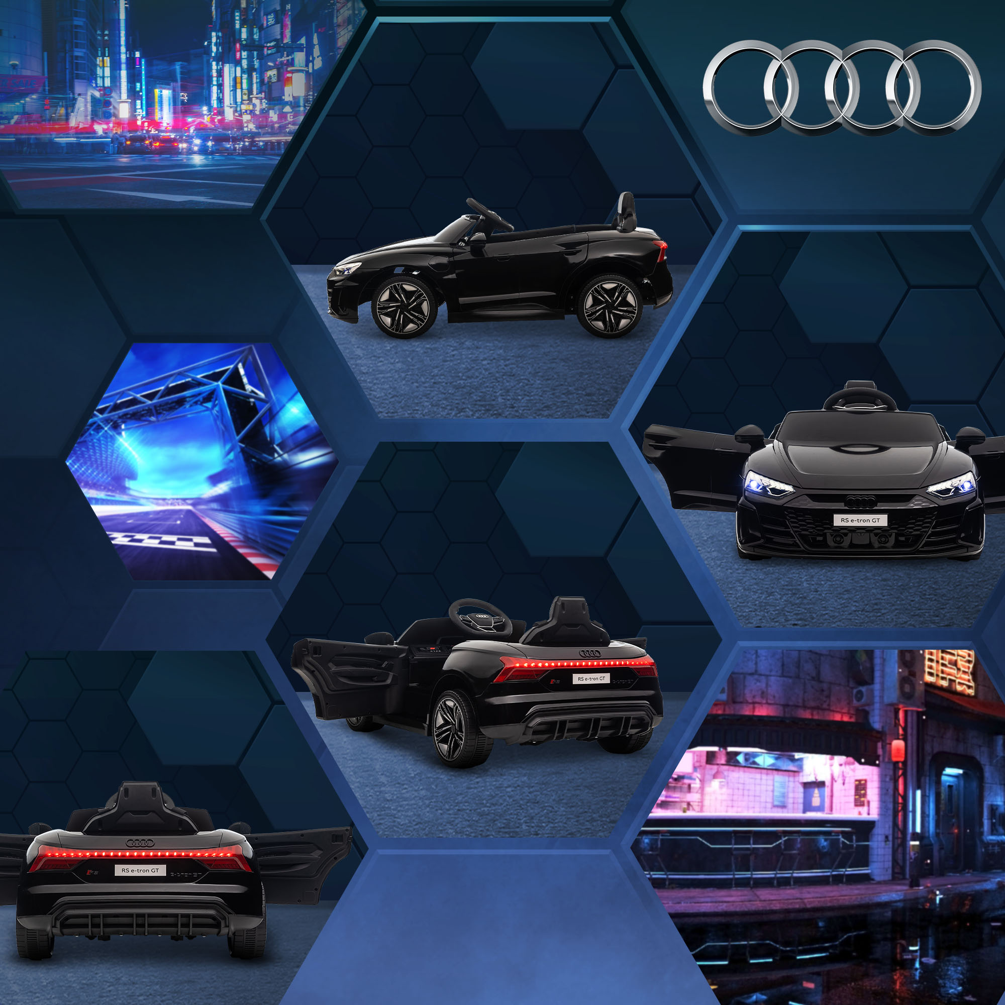 Laste elektriauto, Audi litsentsiga, turvavööga, puldiga, tuledega, must, 103 x 58 x 41 cm