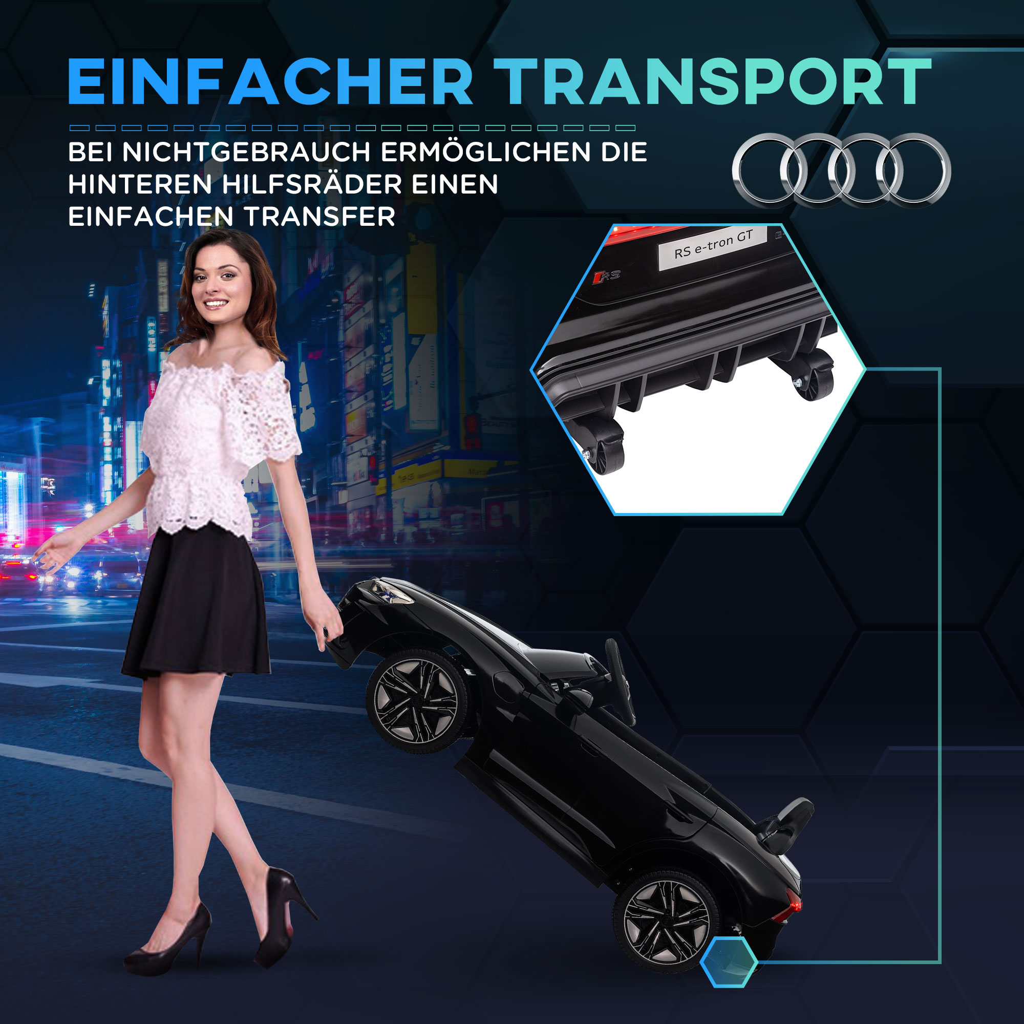 Laste elektriauto, Audi litsentsiga, turvavööga, puldiga, tuledega, must, 103 x 58 x 41 cm