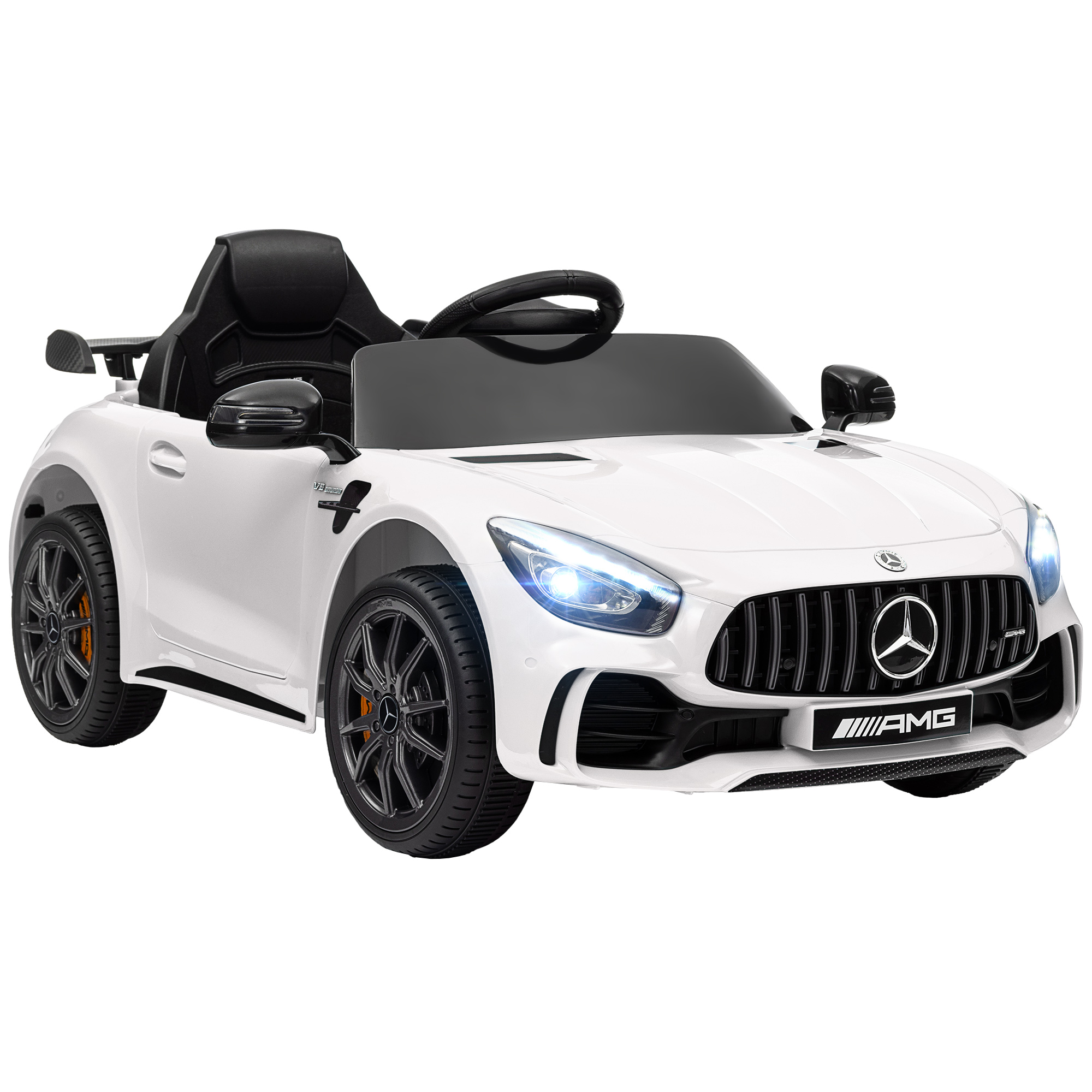 AIYAPLAY Coche Eléctrico para Niños de +3 Años Mercedes-Benz AMG GTR con Batería 12V Mando a Distancia Faros Bocina Música Blanco