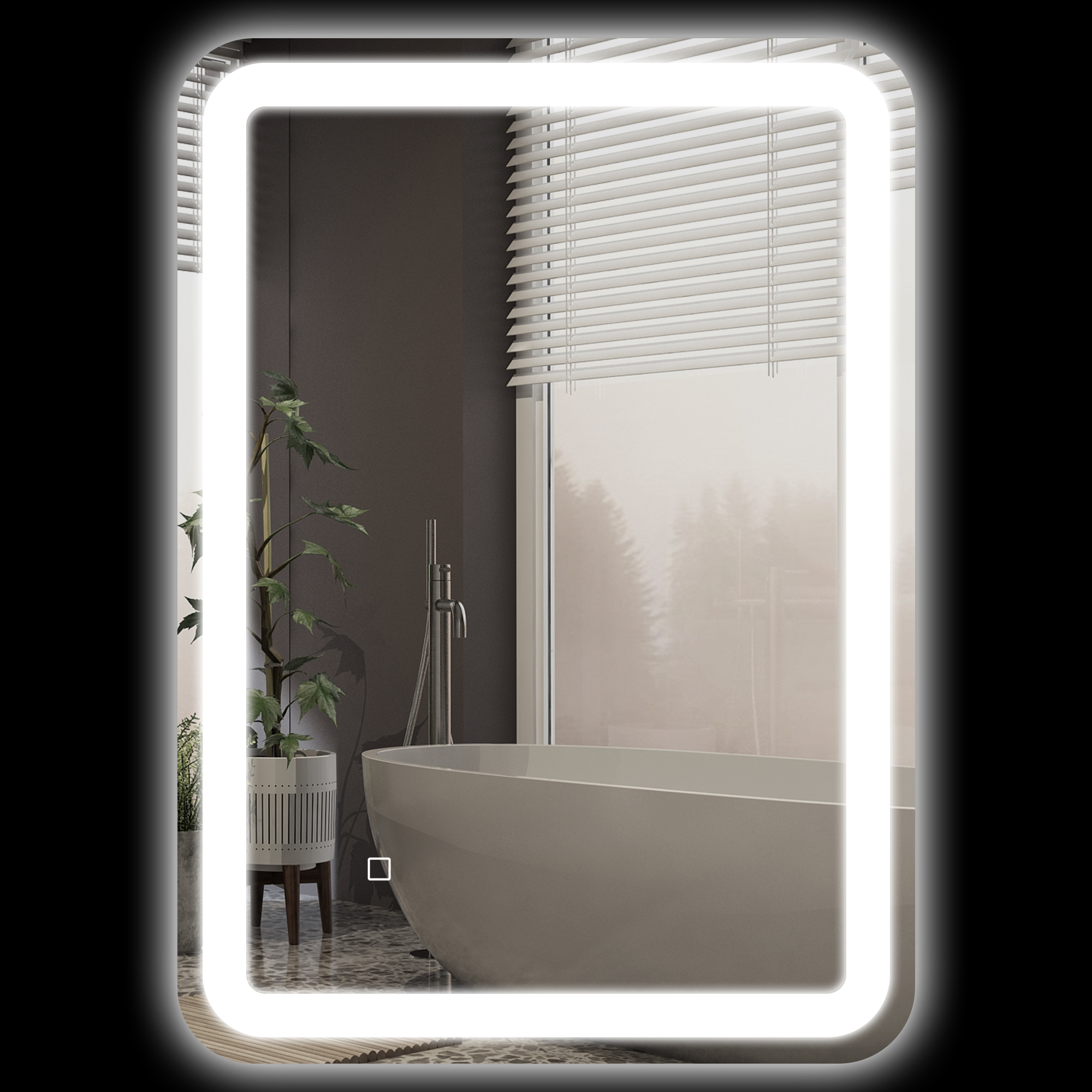 kleankin Specchio Bagno con Interruttore Touch, Luce LED a 3 Temperature e Antiappannamento, 70x50cm