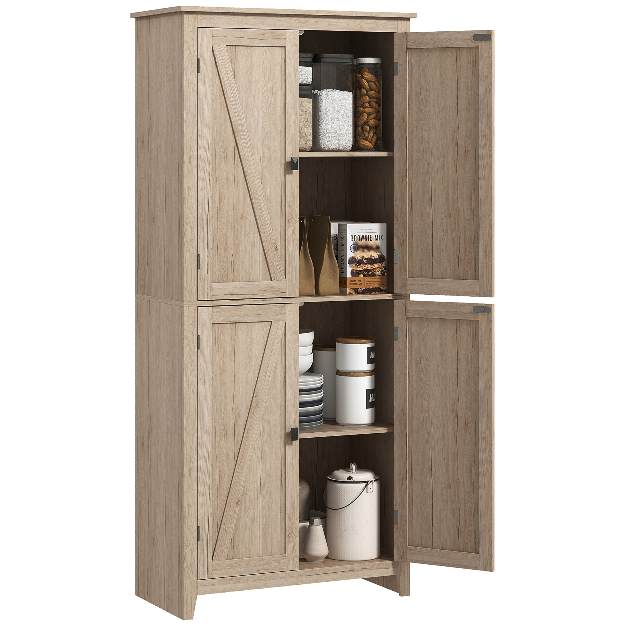 HOMCOM Mobile Cucina a 4 Ante con Mensole Regolabili e Base Rialzata in Legno 80x40x182cm Aosom