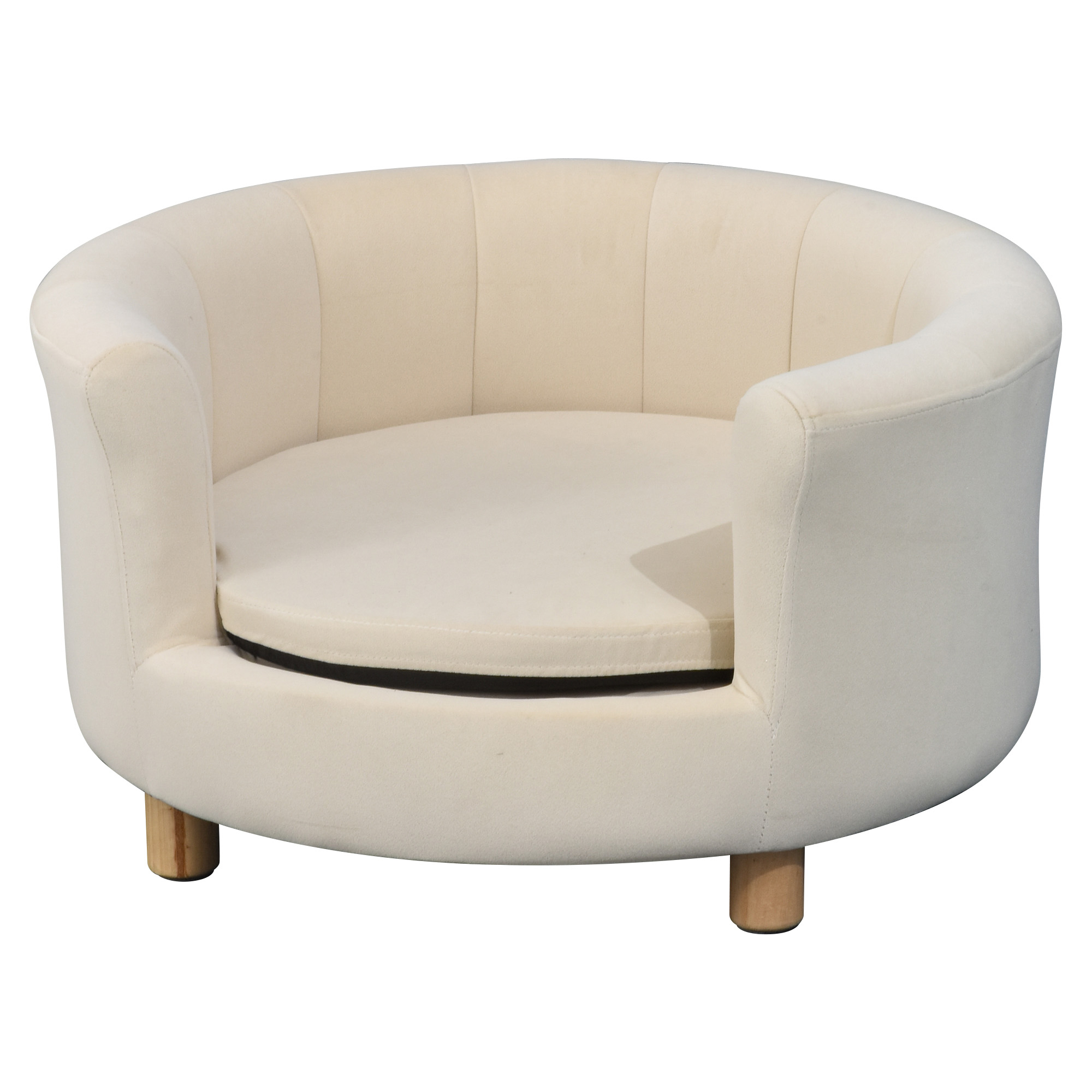 PawHut Divano per Animali Domestici Imbottito con Schienale e Cuscino Rimovibile per Cani e Gatti Comodo e Elegante 65x64x37cm Crema Aosom