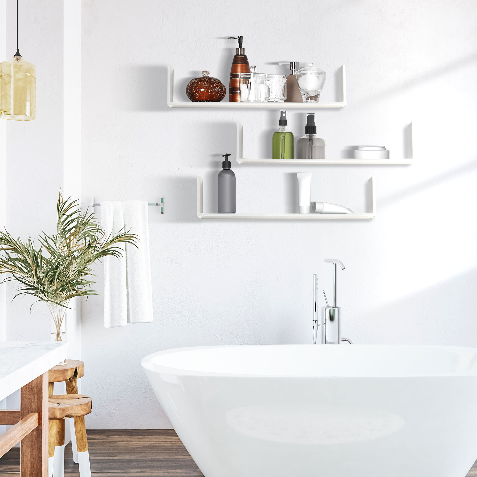  Set de 3 rafturi de perete pentru depozitare din lemn, 80x18x18 cm, alb [6]