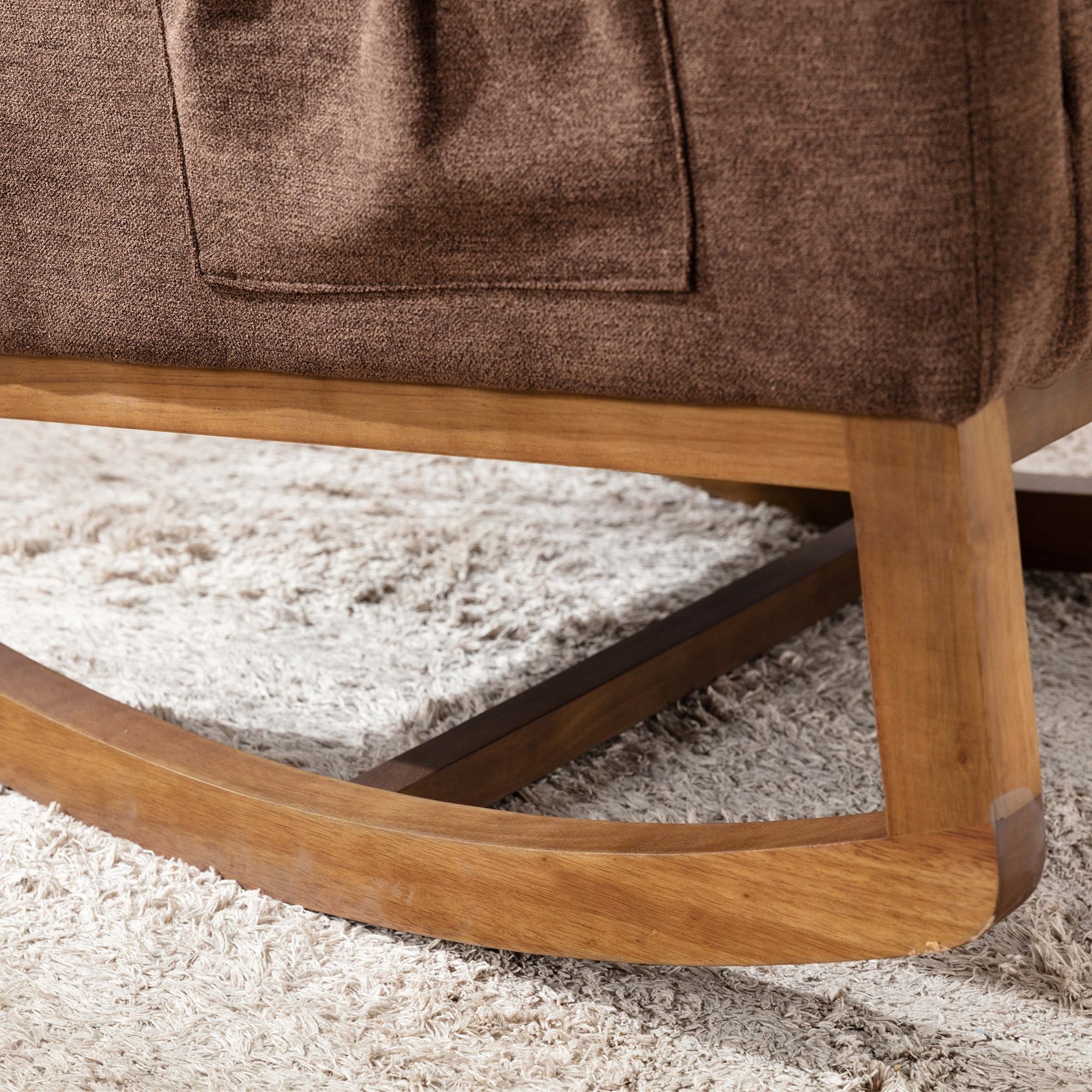 Mid-Century Modern Schaukelstuhl – Hohe Rückenlehne, Gummibaumholz, 150 Kg Belastbar, In Beige