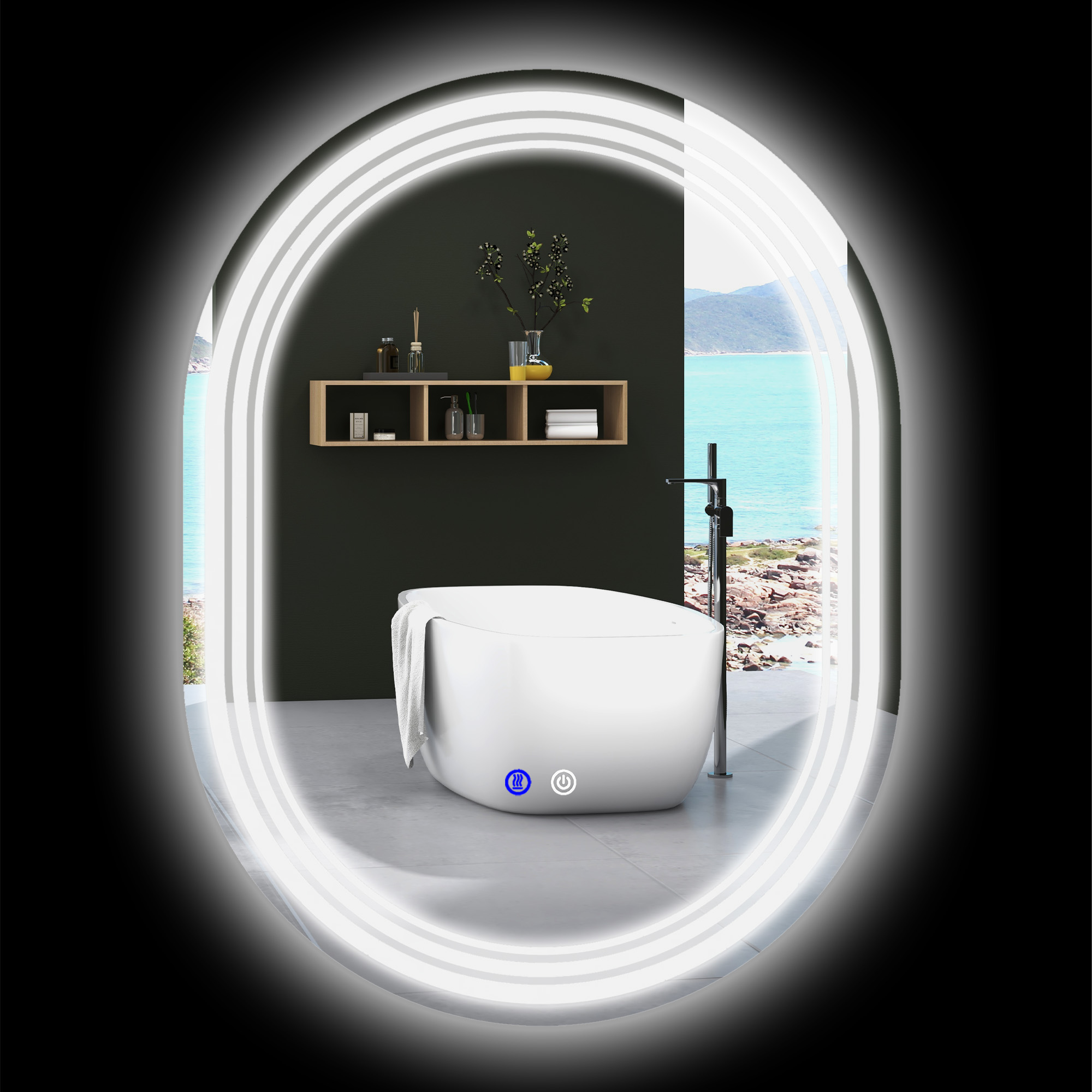 kleankin Specchio Bagno con Luce LED a 3 Temperature, Controlli Touch e Antiappannamento, 80x60cm Aosom