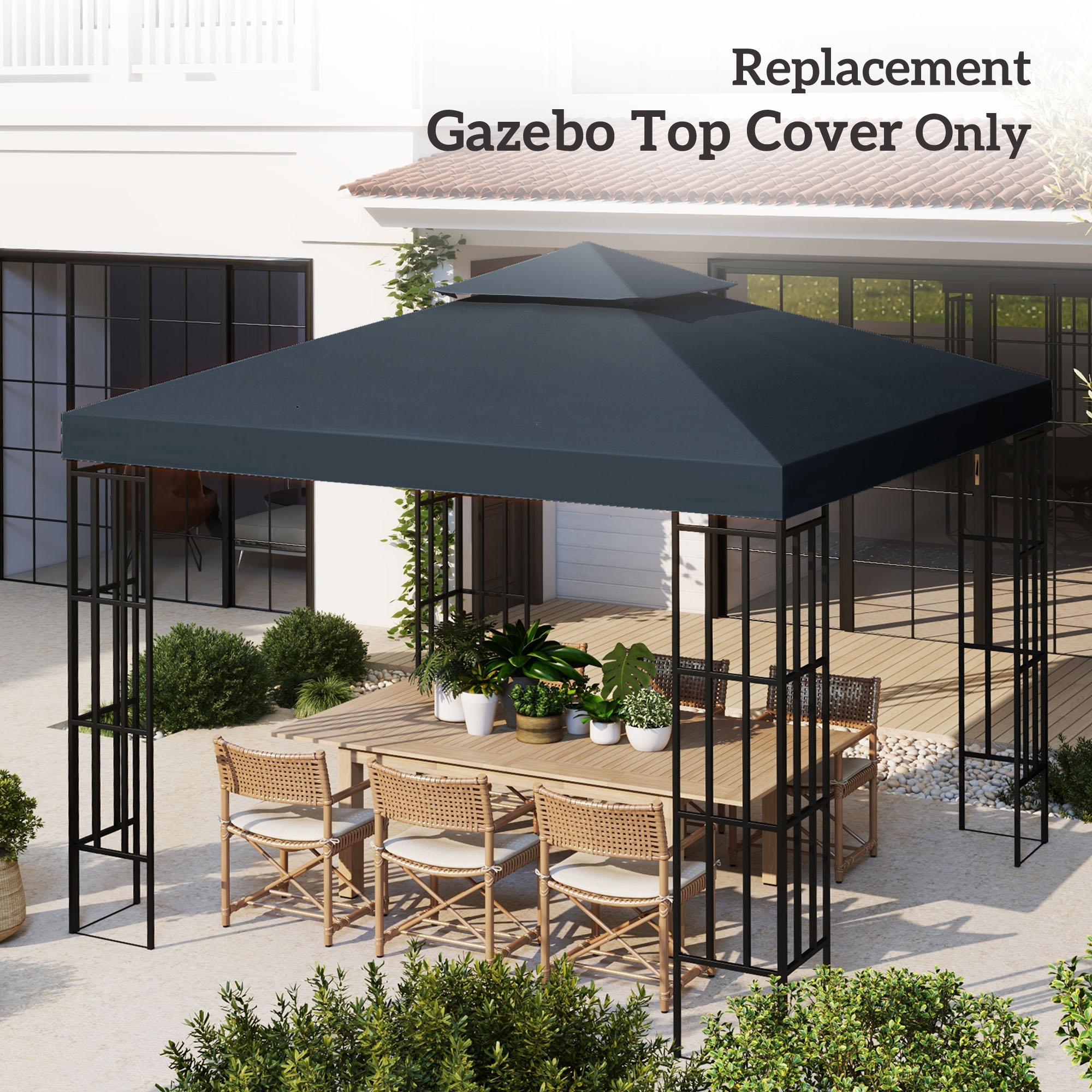 Outsunny replacement roof, voor paviljoen 3x3 m, Waterafstotend 180 g/m² polyester, 8 lekgaten om waterophoping te voorkomen, antracietgrijs|Aosom.nl