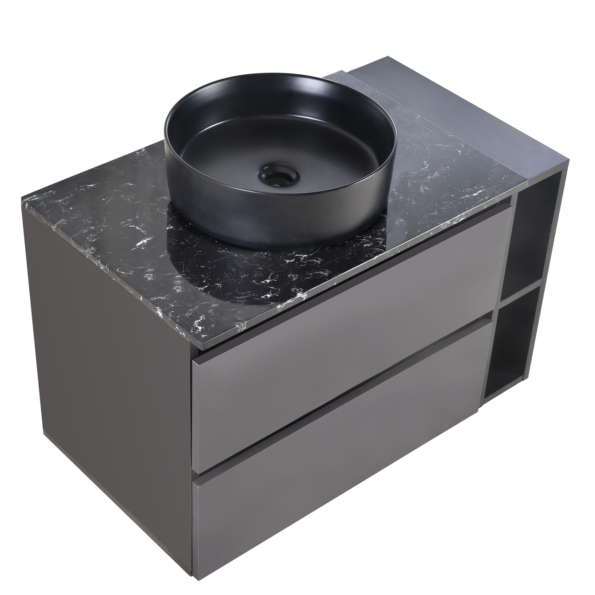 Waschbeckenunterschrank, modern hängend mit Keramik Waschbecken, 2 Schubladen, Leicht zu reinigen, 80 × 44 × 605 cm, Schwarz+Grau Aosom.de
