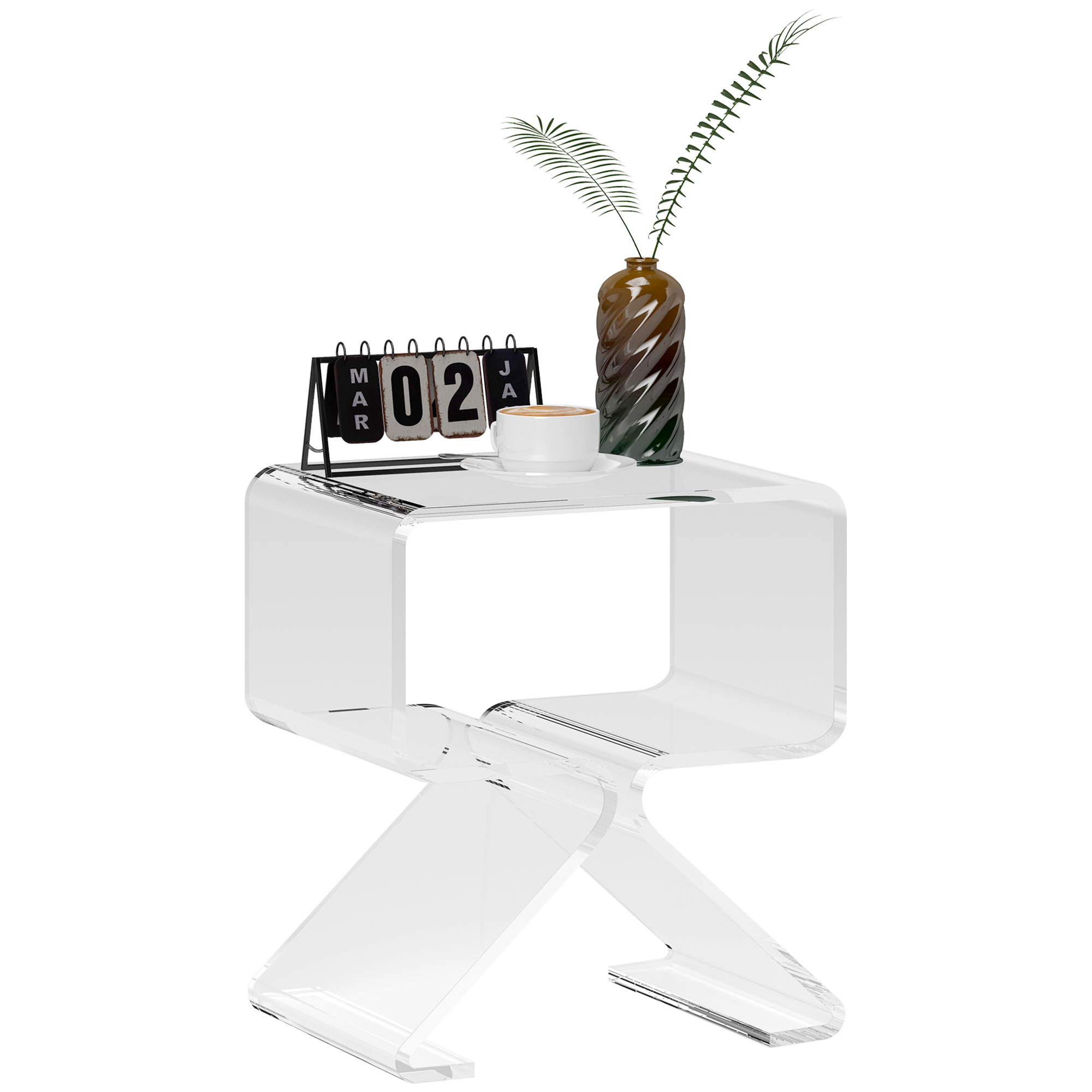 HOMCOM Tavolino Basso Geometrico a 2 Livelli  in Acrilico con Gambe Triangolari, 40x30x45 cm, Trasparente