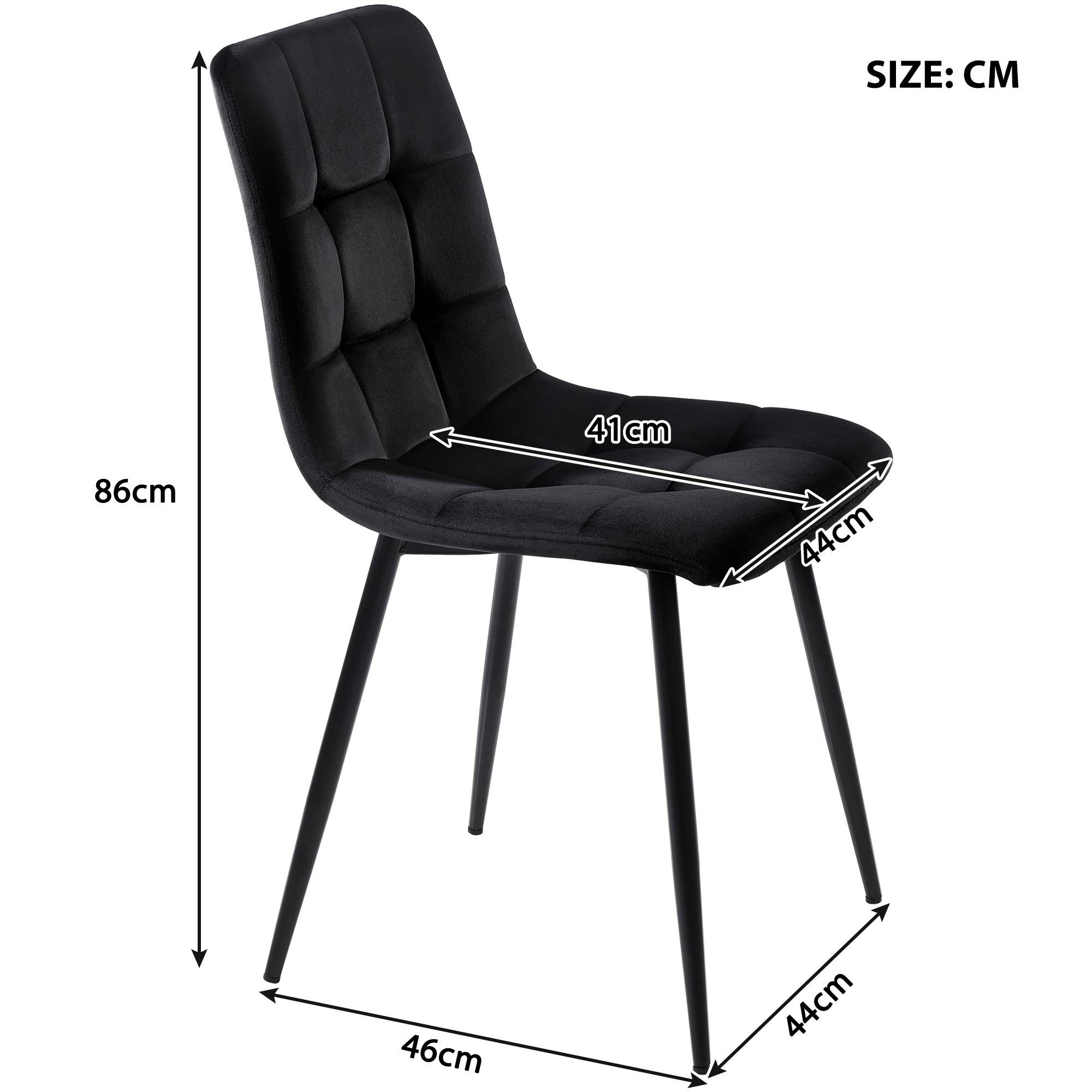 Set di 2 sedie da sala da pranzo in velluto con gambe dorate - nere