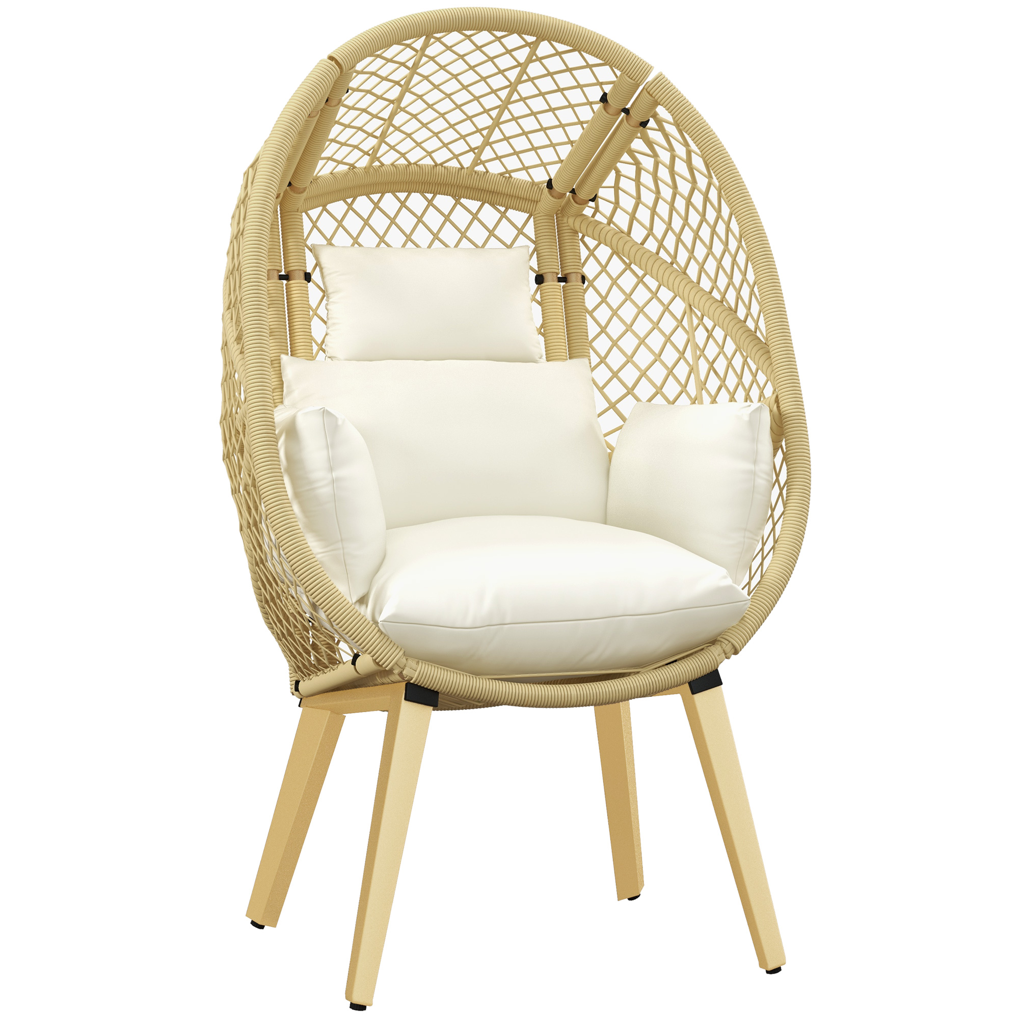 Outsunny Sedia da Giardino a Uovo in Rattan PE e Acciaio con Seduta Imbottita e Poggiatesta, 88x85x143 cm Aosom