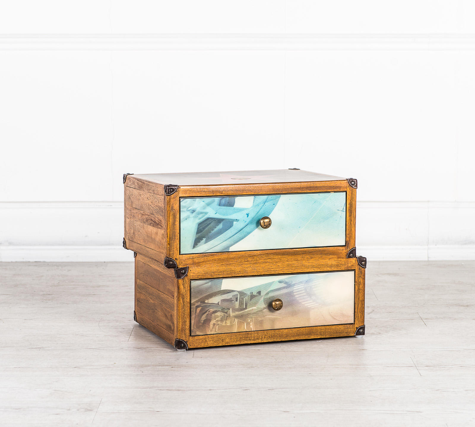 STONES Cassettiera in legno con due cassetti decorati