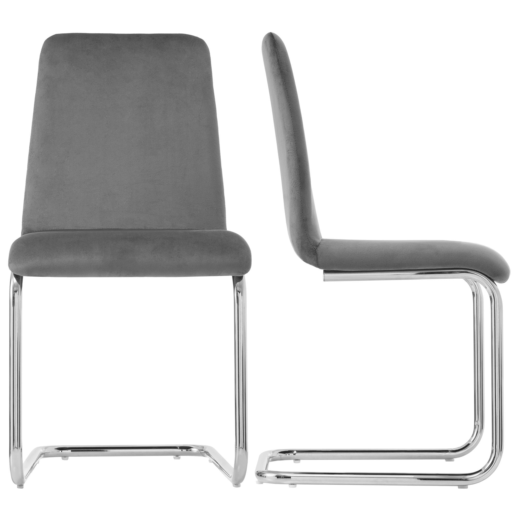 Set di 2 sedie a sbalzo, Struttura in metallo cromato, Imbottitura morbida in velluto, Ergonomiche, 47 × 41 × 93 cm, Grigio