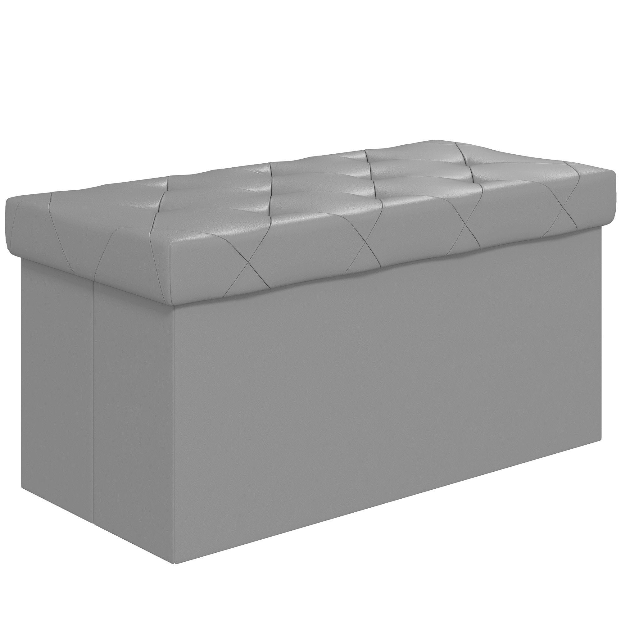 HOMCOM Panca Contenitore Pieghevole da 84L, Coperchio Imbottito e Rivestimento Finta Pelle, 76x38x38cm, Grigio