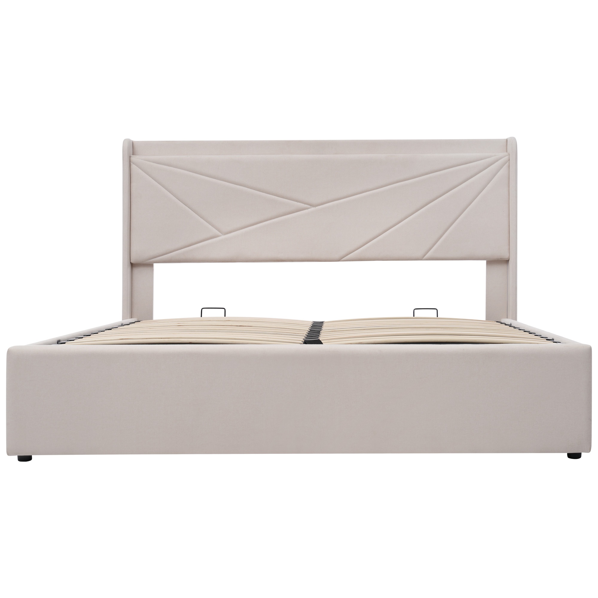 Cama de Matrimonio con Canapé Abatible Función de Carga Usb Tipo C en Algodón Lino Sin Colchón, con almacenamiento 140x200 cm Beige | Aosom España