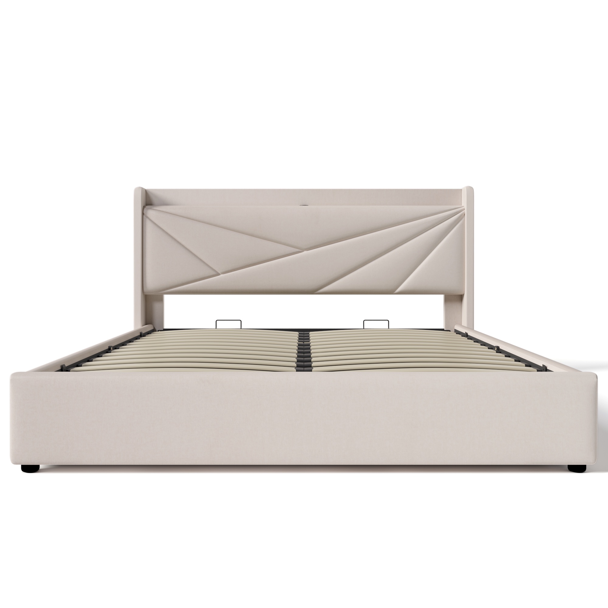 Cama de Matrimonio con Canapé Abatible Función de Carga Usb Tipo C en Algodón Lino Sin Colchón 180x200 cm Beige