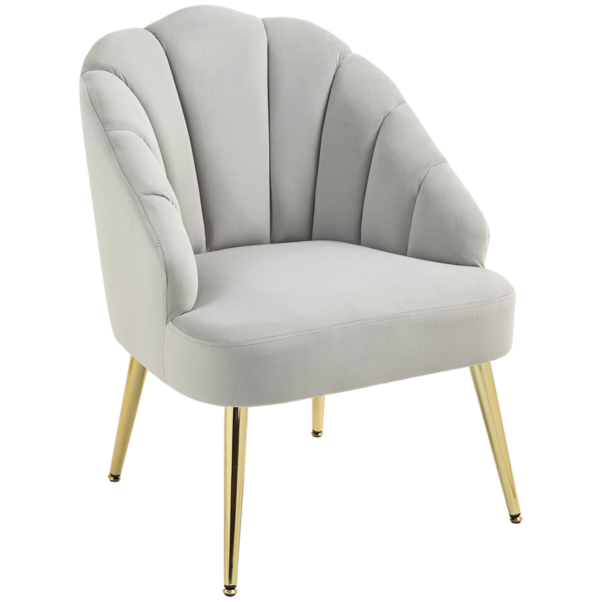 HOMCOM Poltroncina da Camera e Salotto a Conchiglia Stile Art Deco, Vellutato e Acciaio, 63x65x84 cm, Grigio