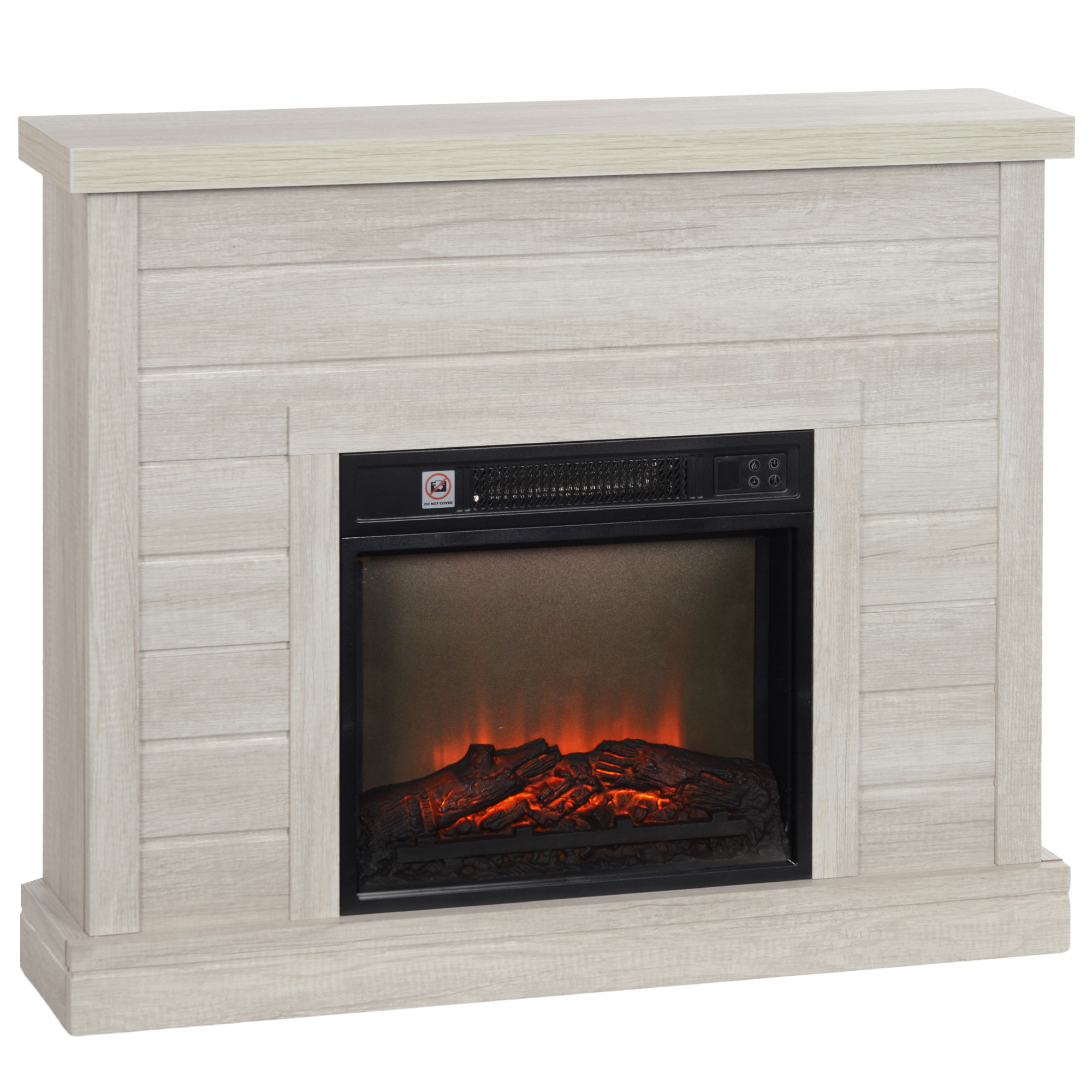 HOMCOM Camino Elettrico 1800W con Effetto Fiamma e Telecomando, in Legno, Metallo e Vetro, 96.5x22x81.7 cm, Grigio Chiaro