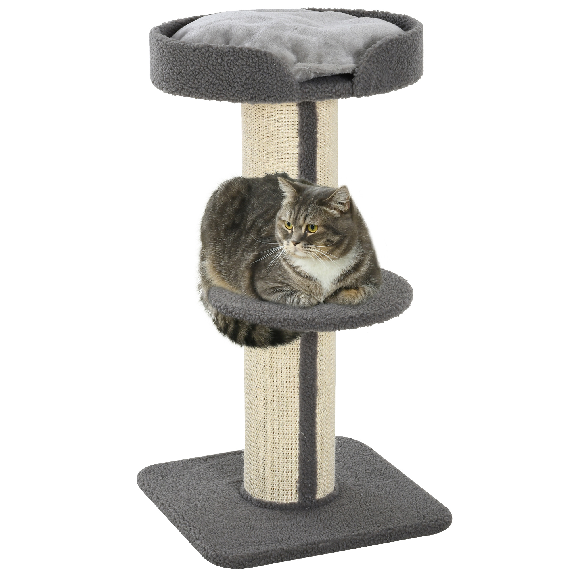PawHut Arbre à Chat griffoir chat Centre d'Activités Cachemire Simple Face 45 x 45 x 81 cm Gris   Aosom France