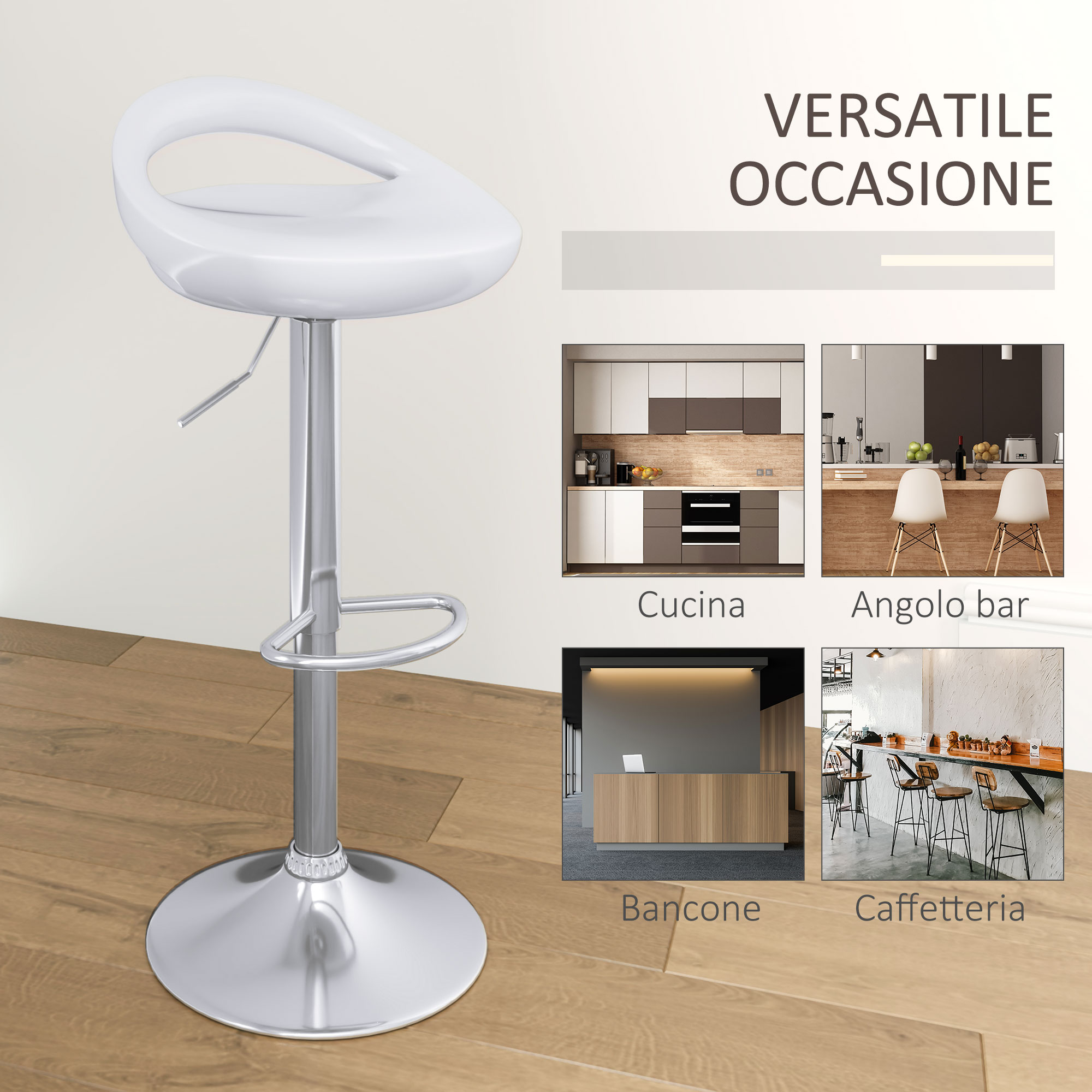2 Sgabelli Da Bar Alti Girevoli Con Schienale - Regolabili In Altezza, Bianchi, Per Cucina O Bar - Foto 10