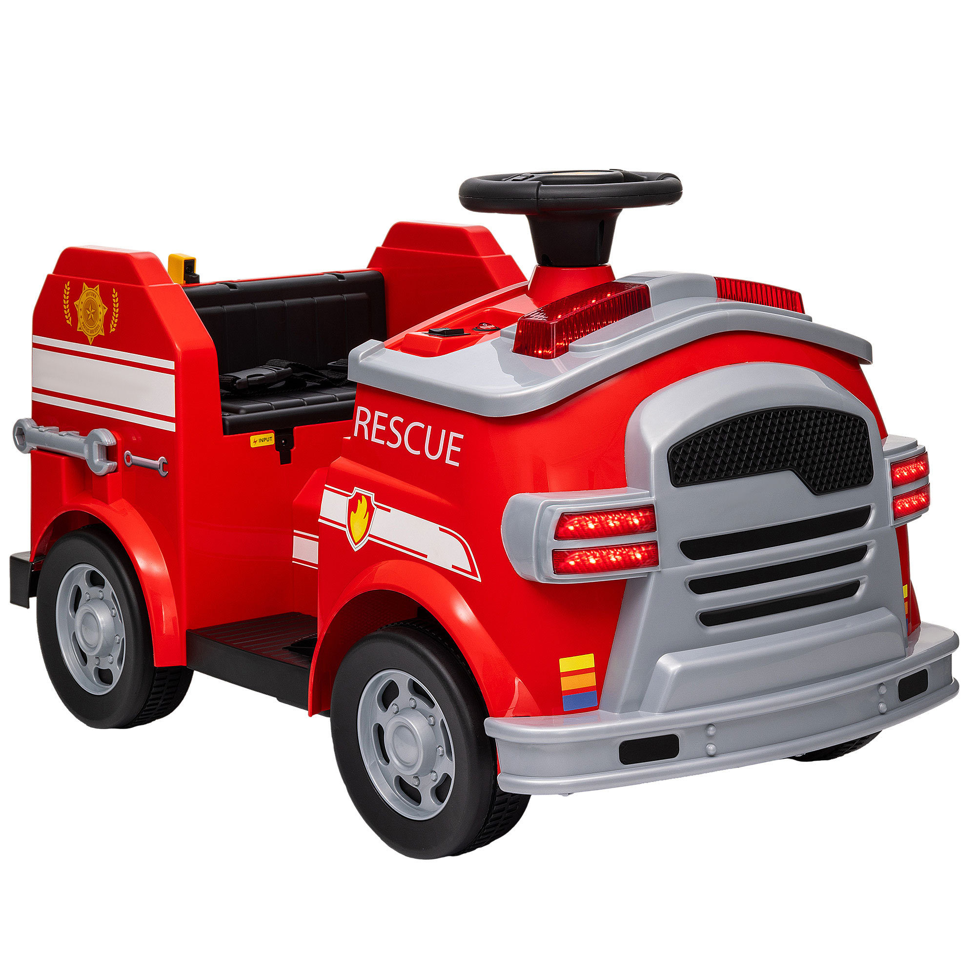 AIYAPLAY Carro Eléctrico Infantil Camión de Bomberos para Niños con Batería 12V Sirena Faros Bocina y Música Rojo