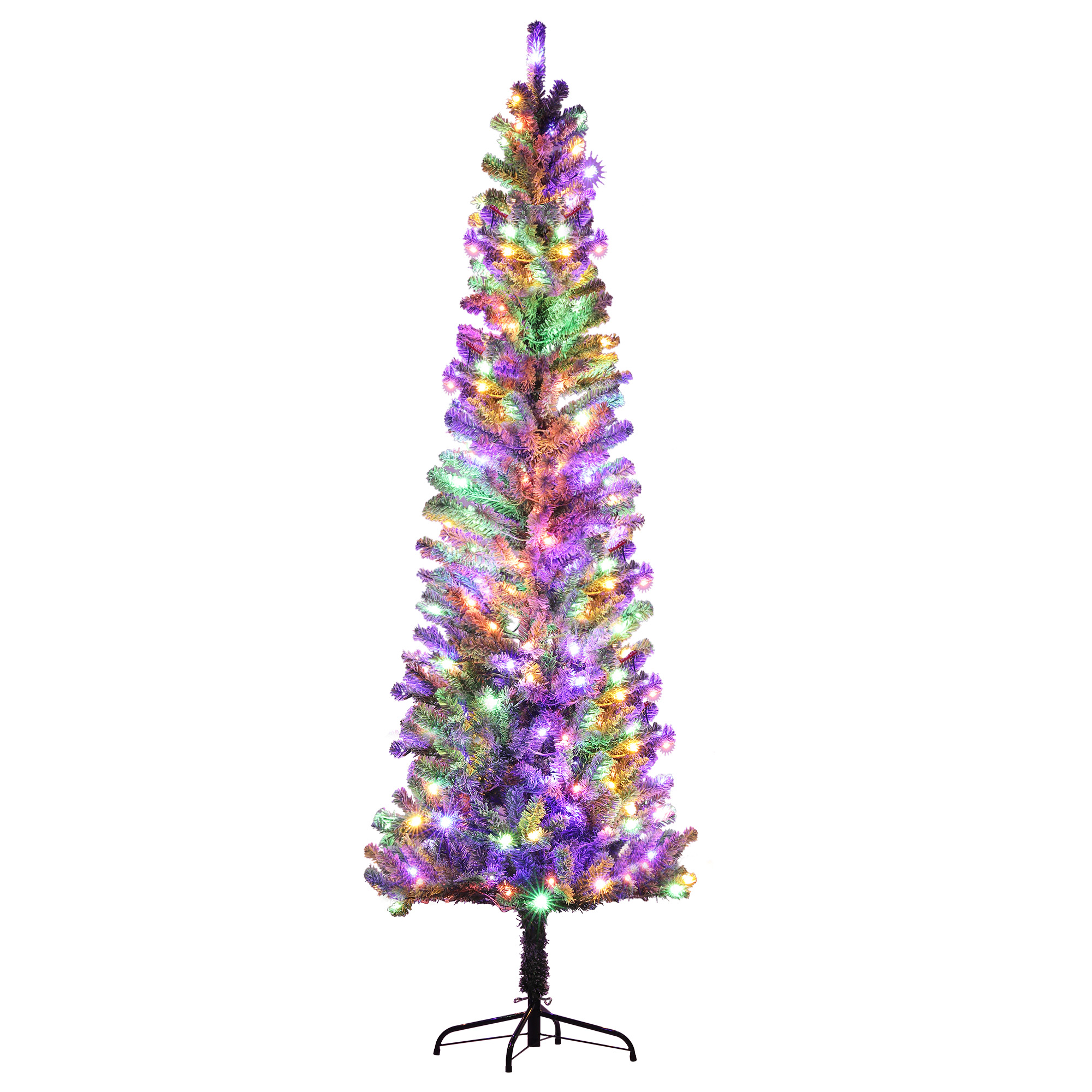 HOMCOM Árbol de Navidad Artificial 225 cm con 220 Luces LED de Dos Colores 519 Ramas y Soporte de Acero Árbol Navideño Verde