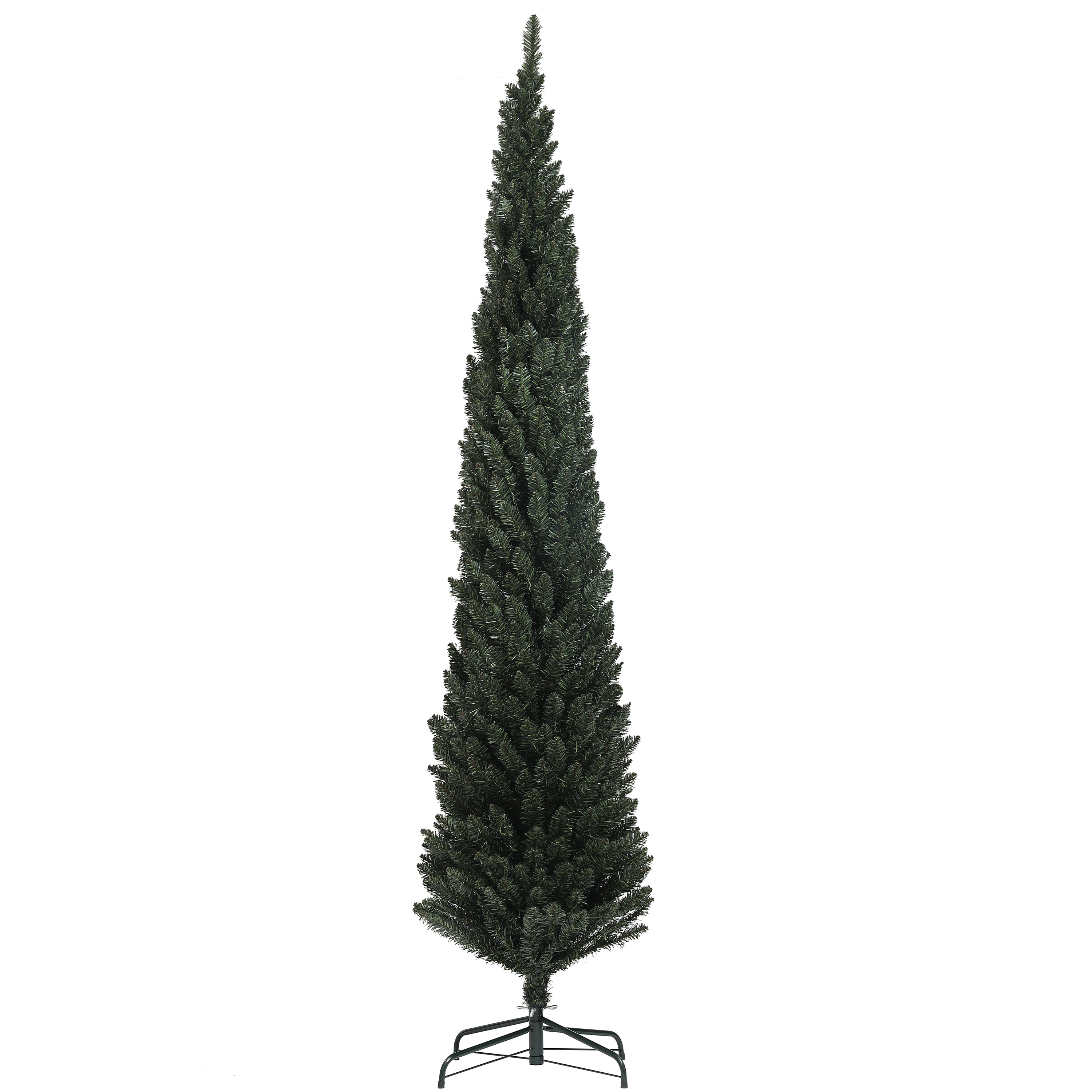 HOMCOM Albero di Natale Slim Alto 225 cm Salvaspazio con 538 Rami con Base in Acciaio per Interni, Verde