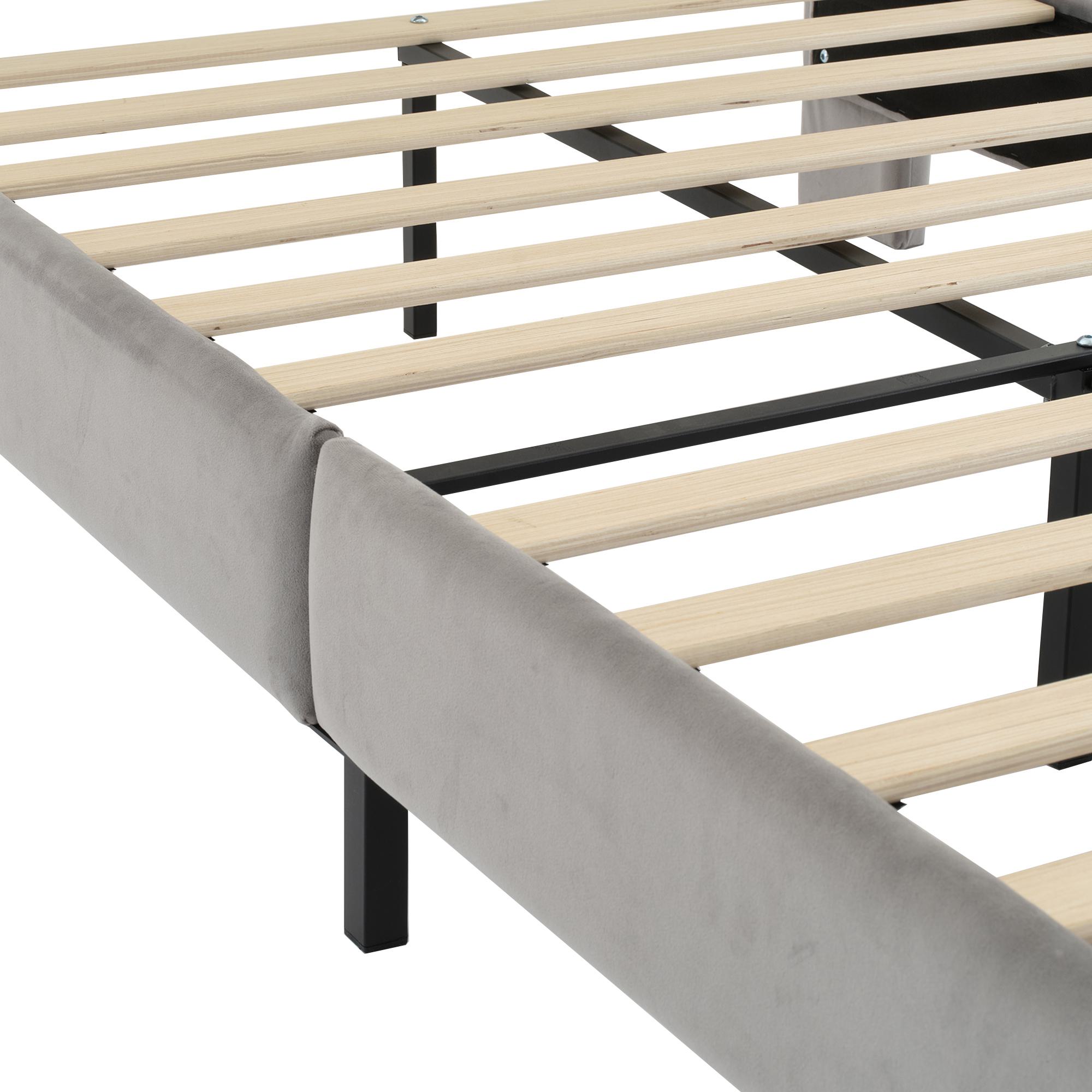 Double Upholstered Bed with Soft Backrest, Gray | Aosom UK