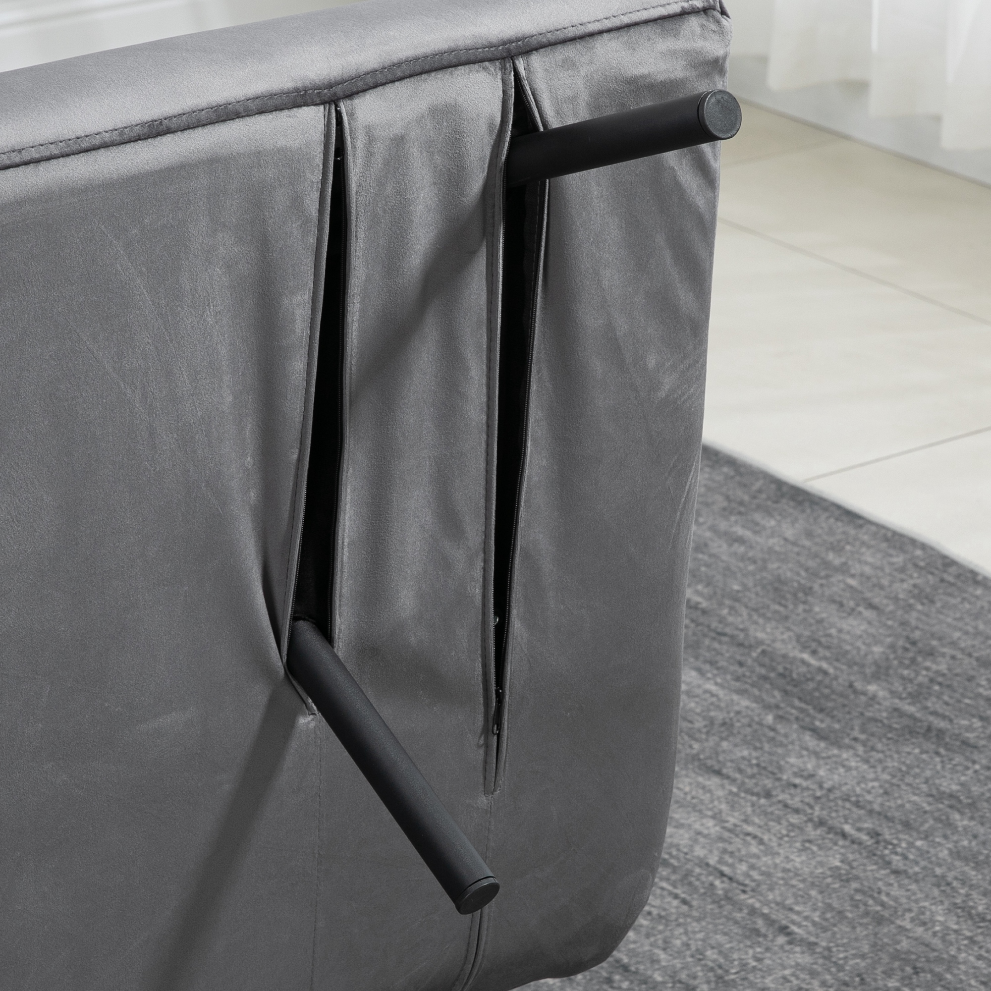  Canapea extensibila 3 in 1 din material cu efect de catifea cu spatar reglabil si 2 perne, 102x73x81 cm, gri inchis [8]