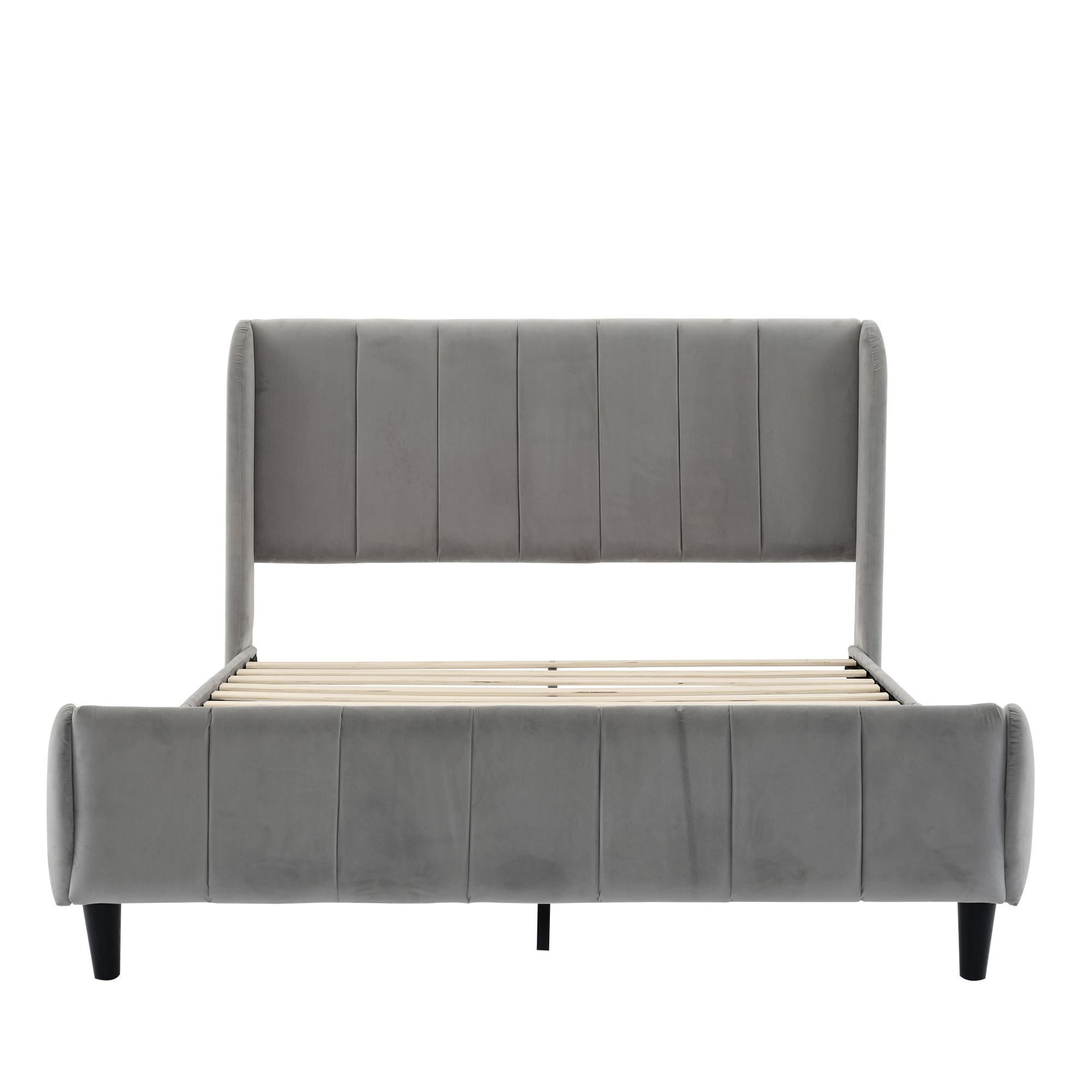 Double Upholstered Bed with Soft Backrest, Gray | Aosom UK