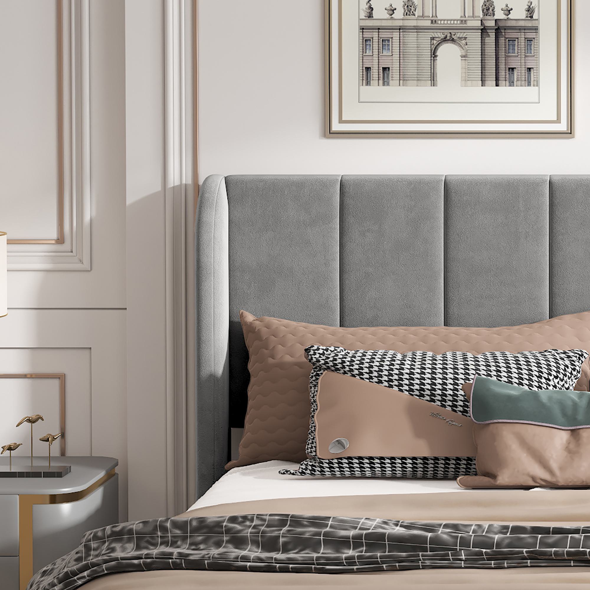 Double Upholstered Bed with Soft Backrest, Gray | Aosom UK