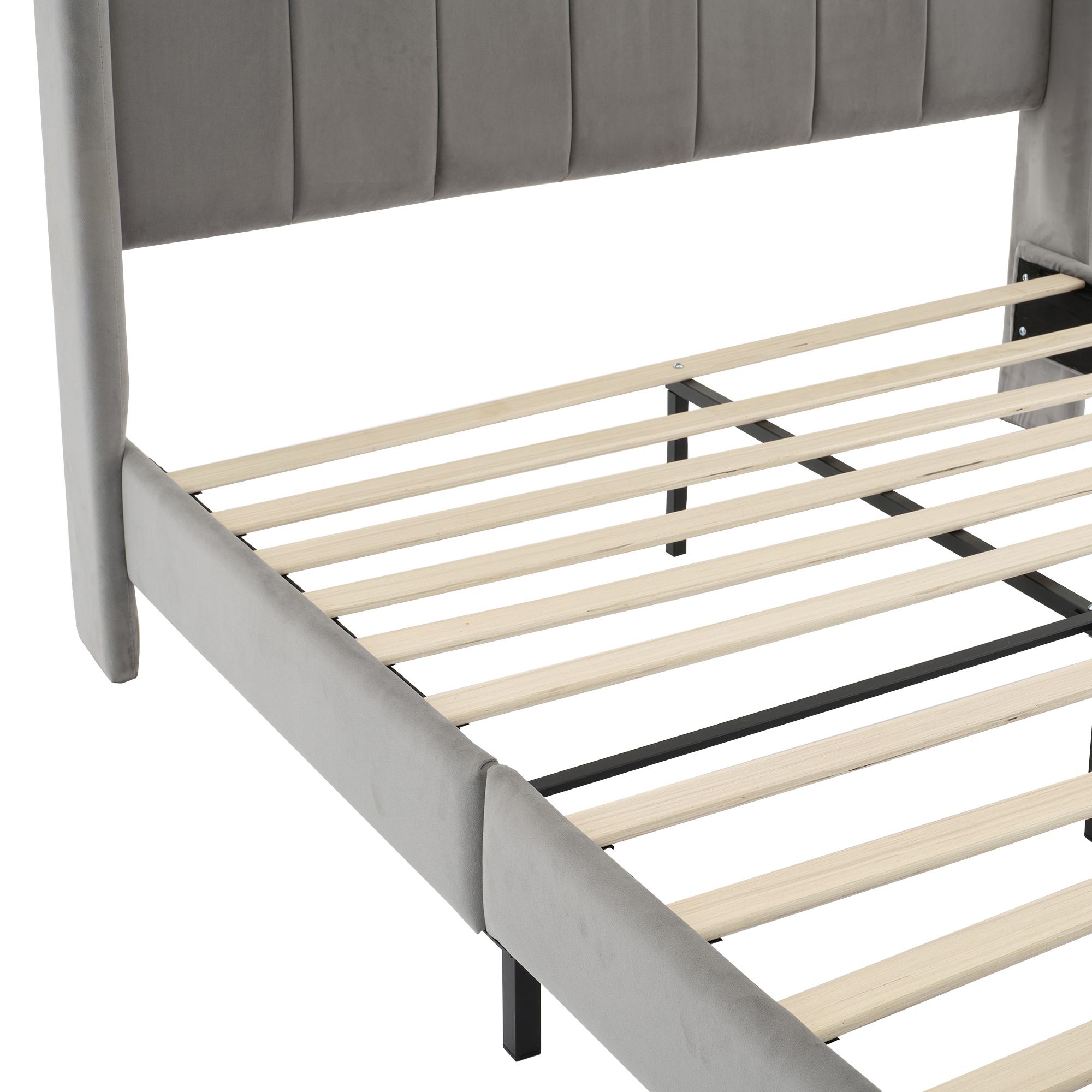 Double Upholstered Bed with Soft Backrest, Gray | Aosom UK